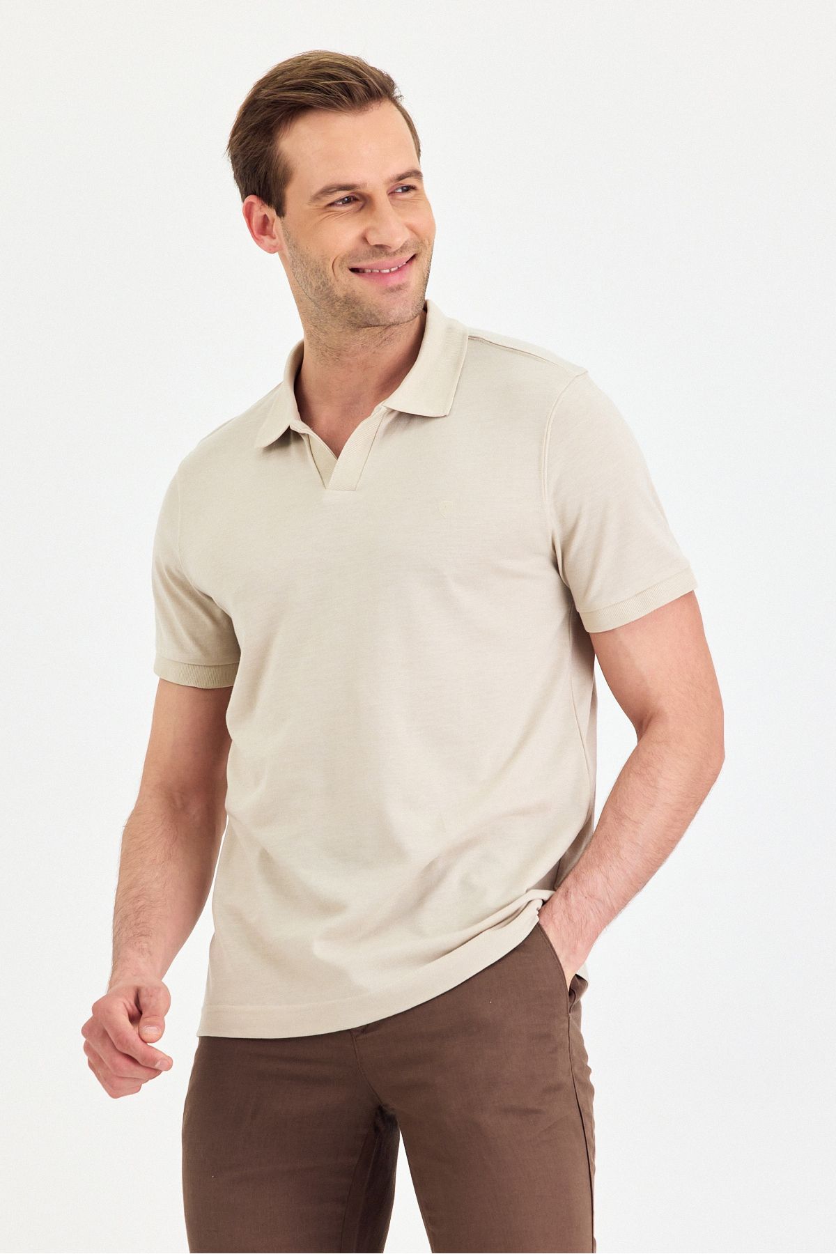 ENQUE Erkek Basic Polo Yaka Düz Kıvrılmaz Pamuklu Slim Fit Tişört