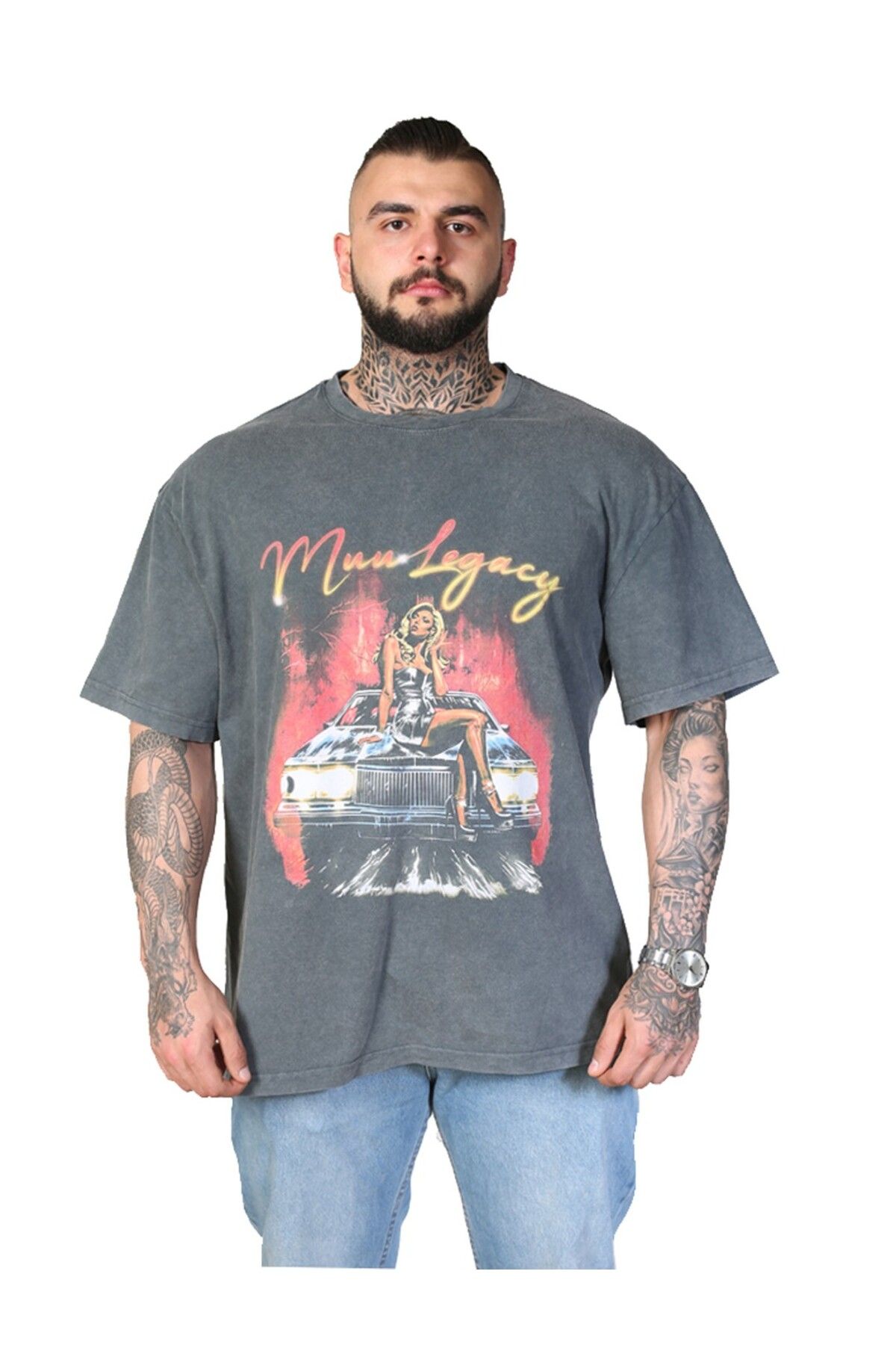 Muu Legacy NICE CAR Oversize T-Shirt %100 Pamuk Dijital Baskılı