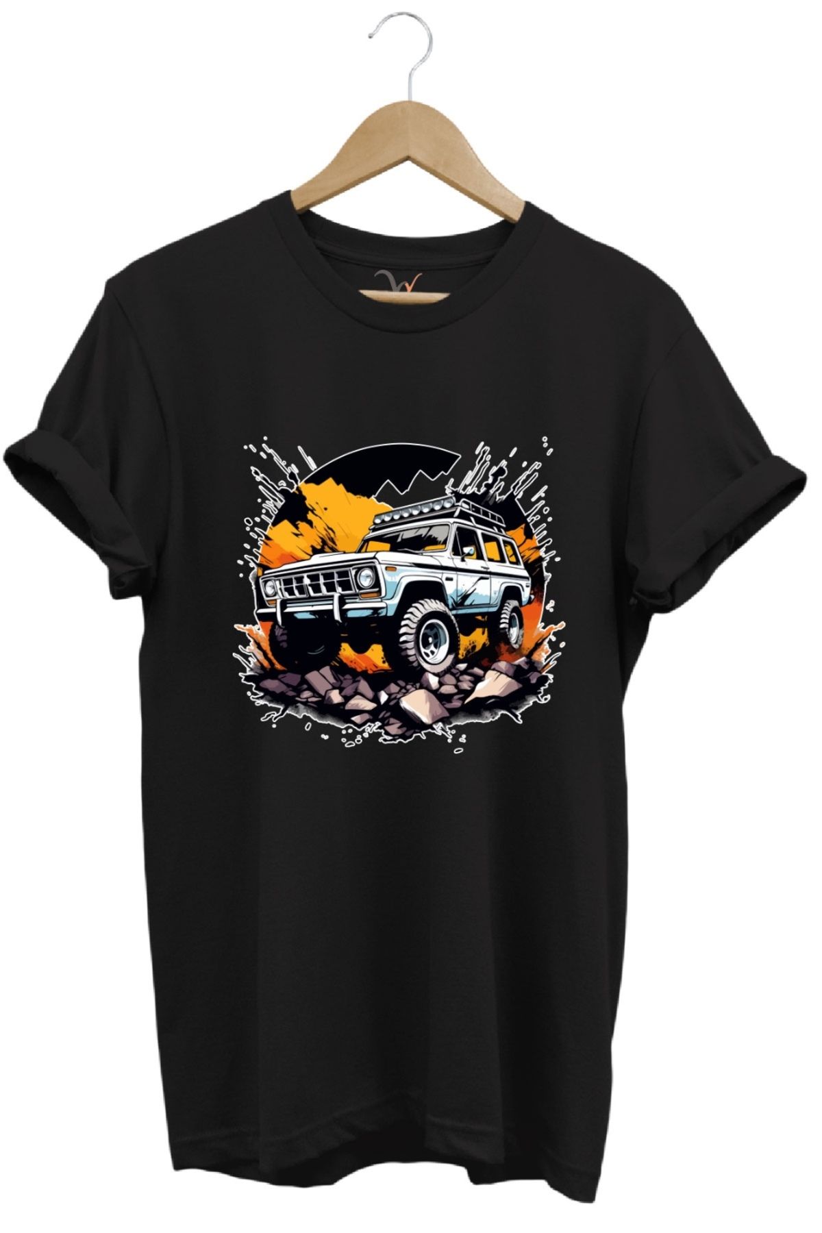 MODA Off-Road Tutkunlarına Özel 4X4 Baskılı %100 Pamuk Bisiklet Yaka Basic T-shirt