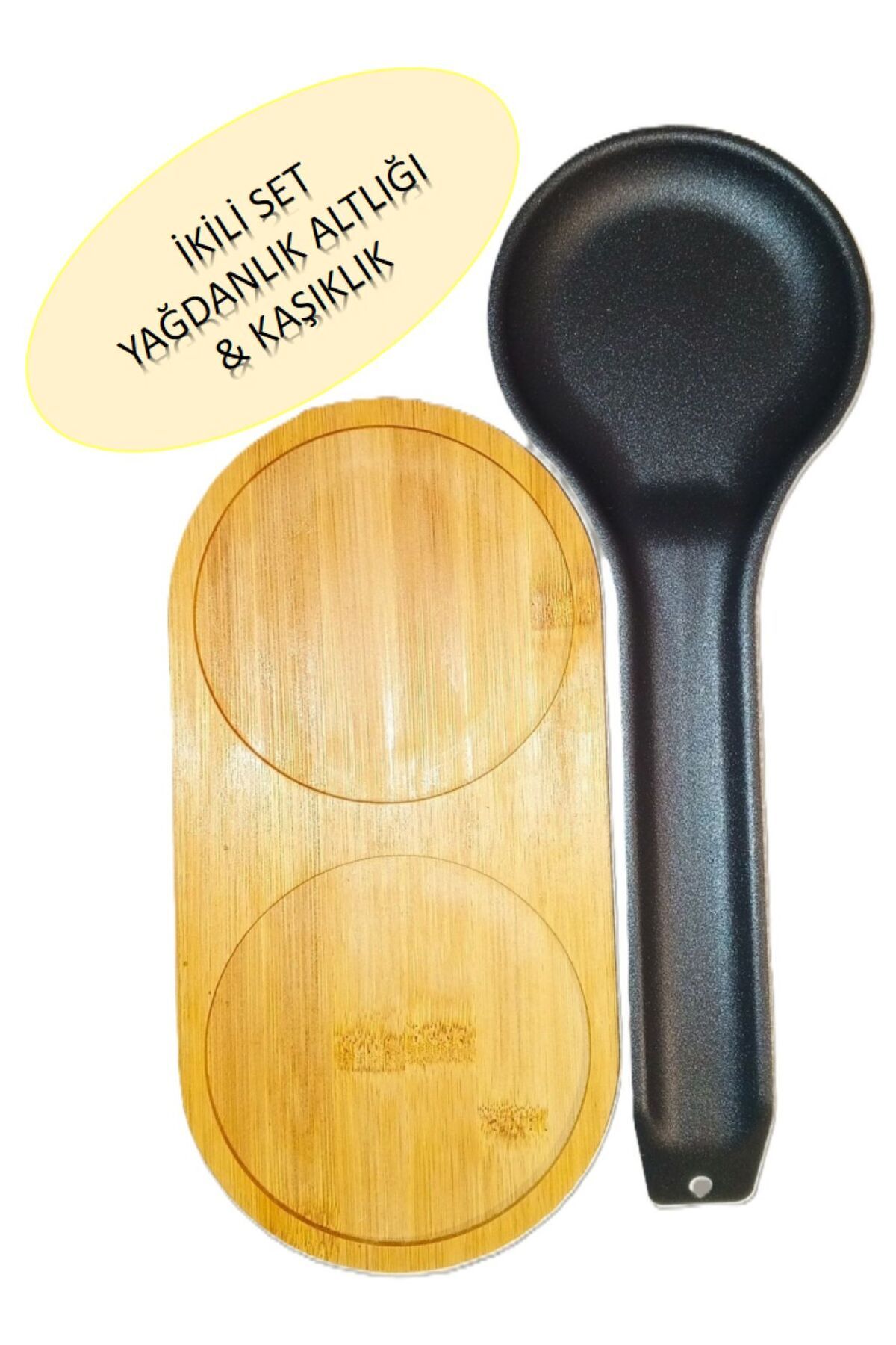 BRE HOME 2'li Set Bambu Standlı Metal Kirli Kaşıklık
