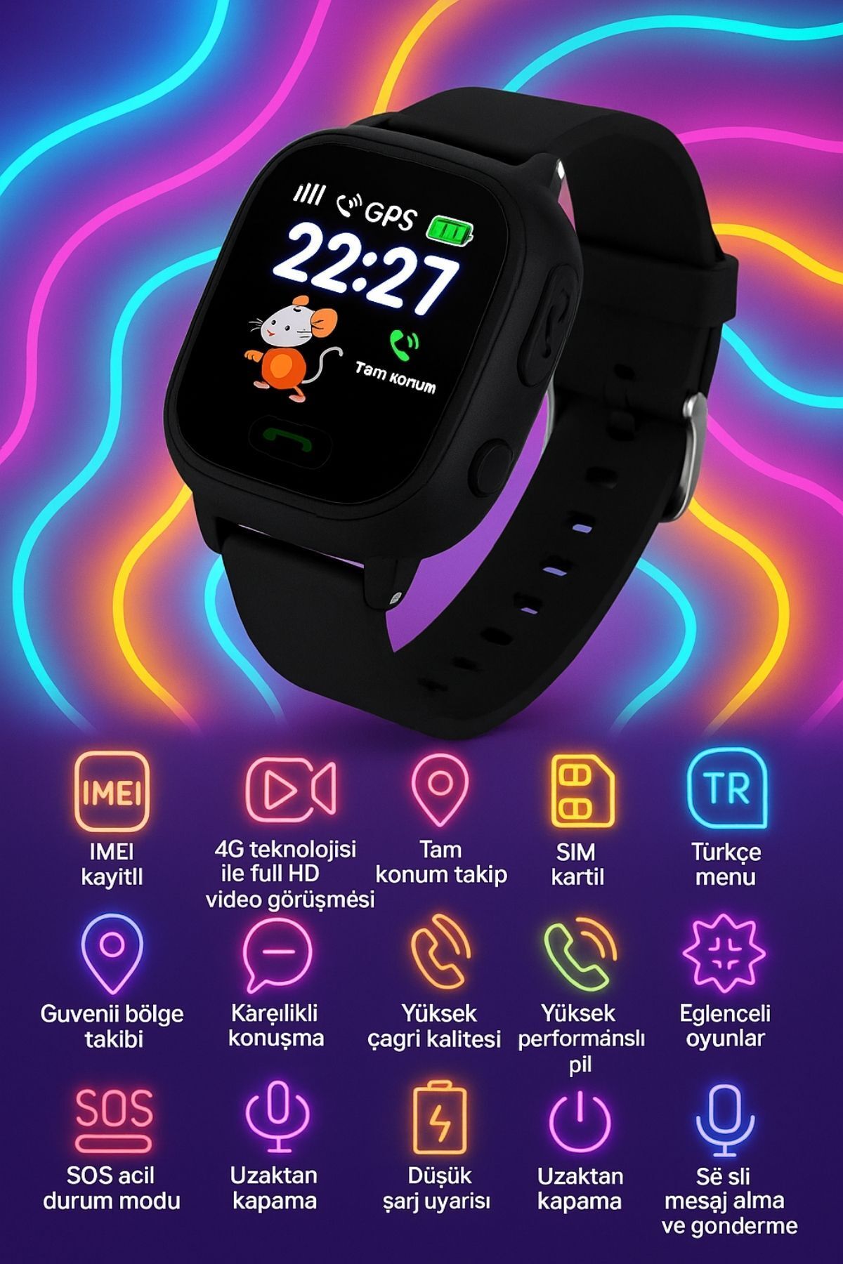 L'eDoren Uz q28 GPS Konum Takipli 4g Destekli Akıllı Çocuk Takip Saati Sim Kartlı Arama, Kameralı