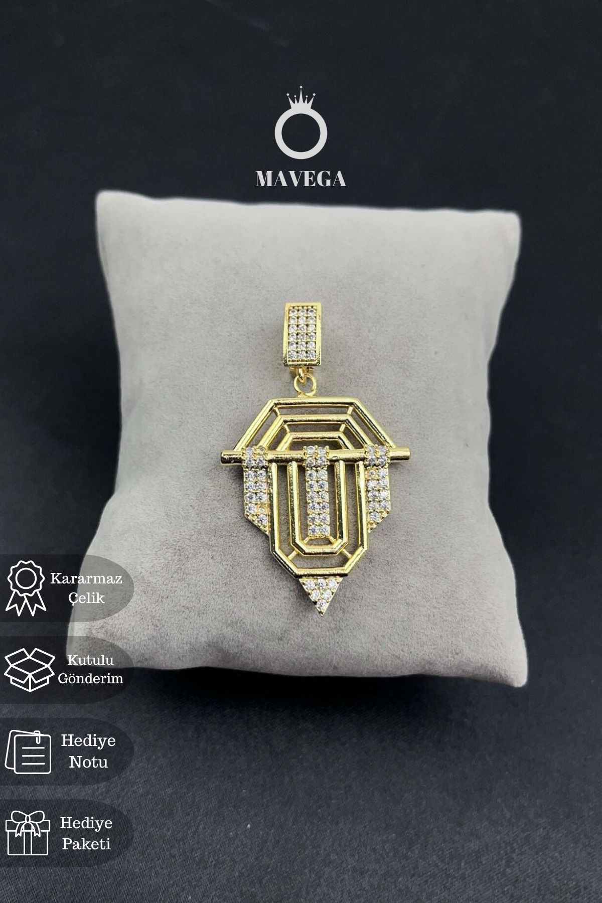 MAVEGA Serenay Model Zirkon Taşlı Ajda Bilezik Charm | Kararmaz Çelik, Zirkon Taş, Altın Renk