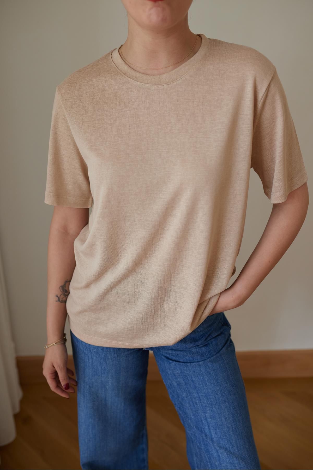 Askı Nişantaşı Vizon Yarım Kol Transparan T-Shirt