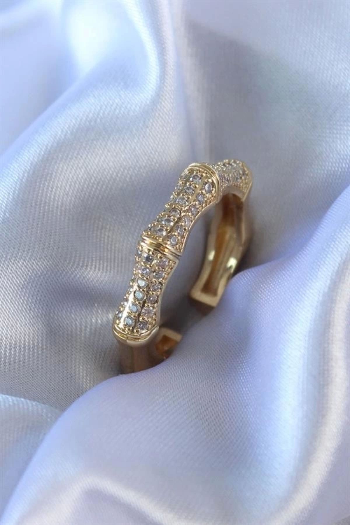 Lale Moda Gold Renk Zirkon Taşlı Pirinç Kadın Yüzük