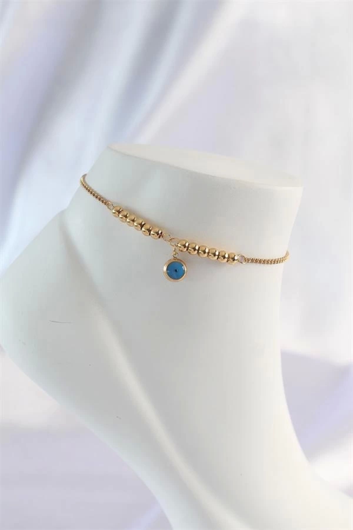 Lale Moda 316L Çelik Gold Renk Minimal Nazar Boncuklu Halhal