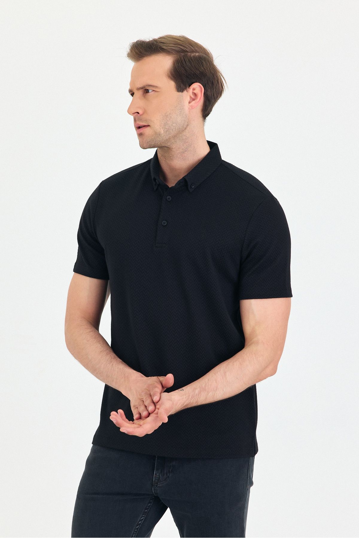 ENQUE Erkek Basic Kıvrılmaz Polo Yaka Pamuklu Slim Fit Tişört