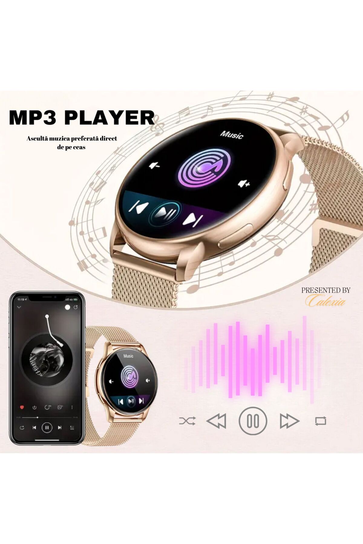 e-Wantay-Smartwatch Y11, Display 1.32", Ip67, Apel Bt, Ai Voice, 100 Sport, 2 Brățări, Android/ios 11