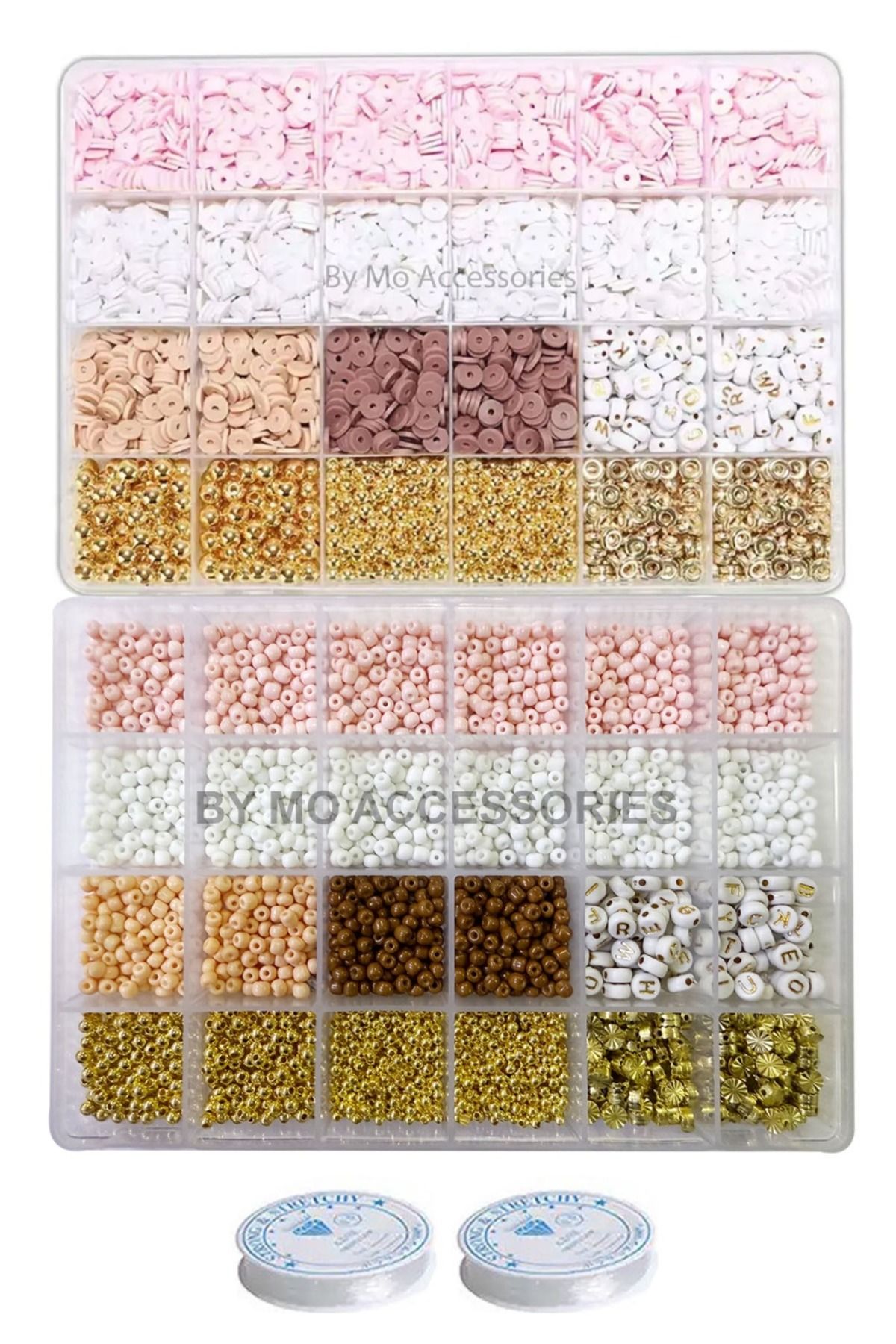 By MO Accessories Yeni Sezon Pembe Taba Kahverengi Beyaz Renklerde Fimo ve Kum Boncuk Takı Yapım Seti