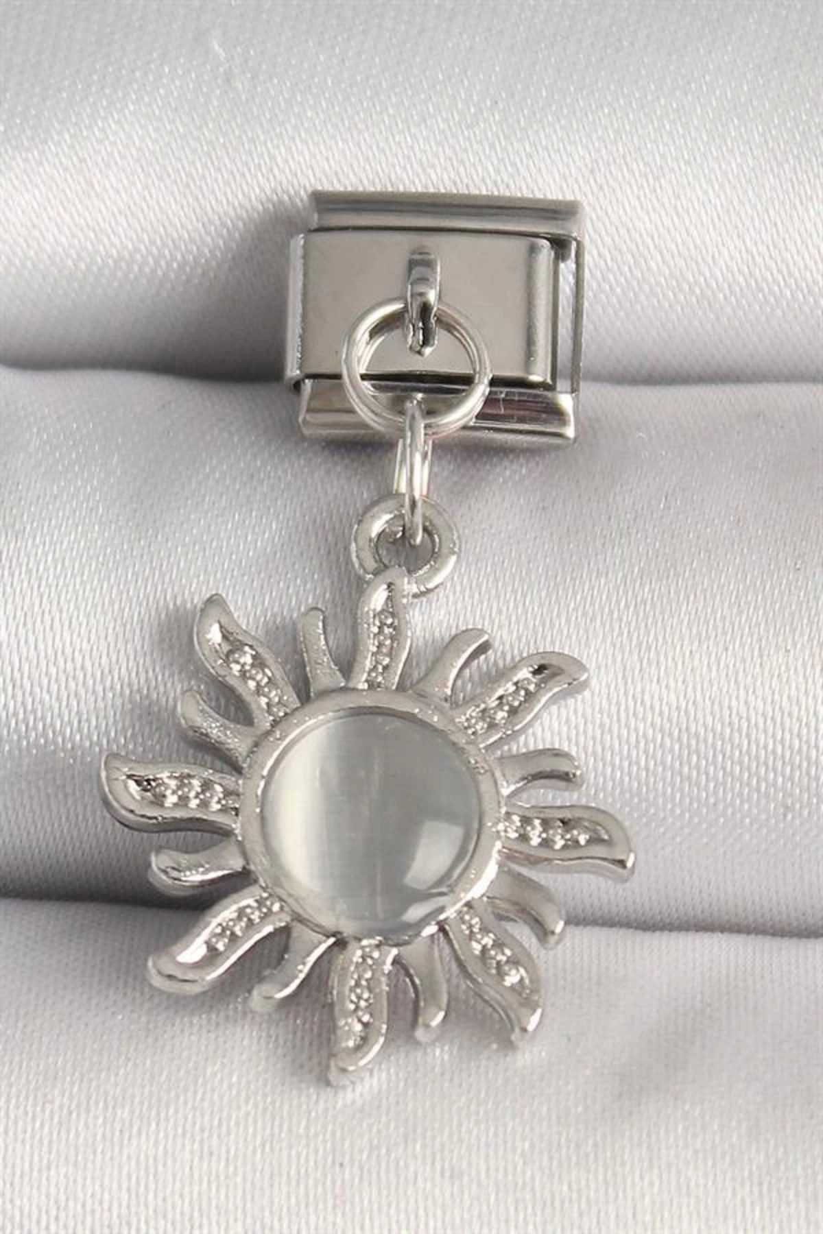 Lale Moda 316L Çelik Gümüş Renk Beyaz Mineli Güneş Model Nomination Charm