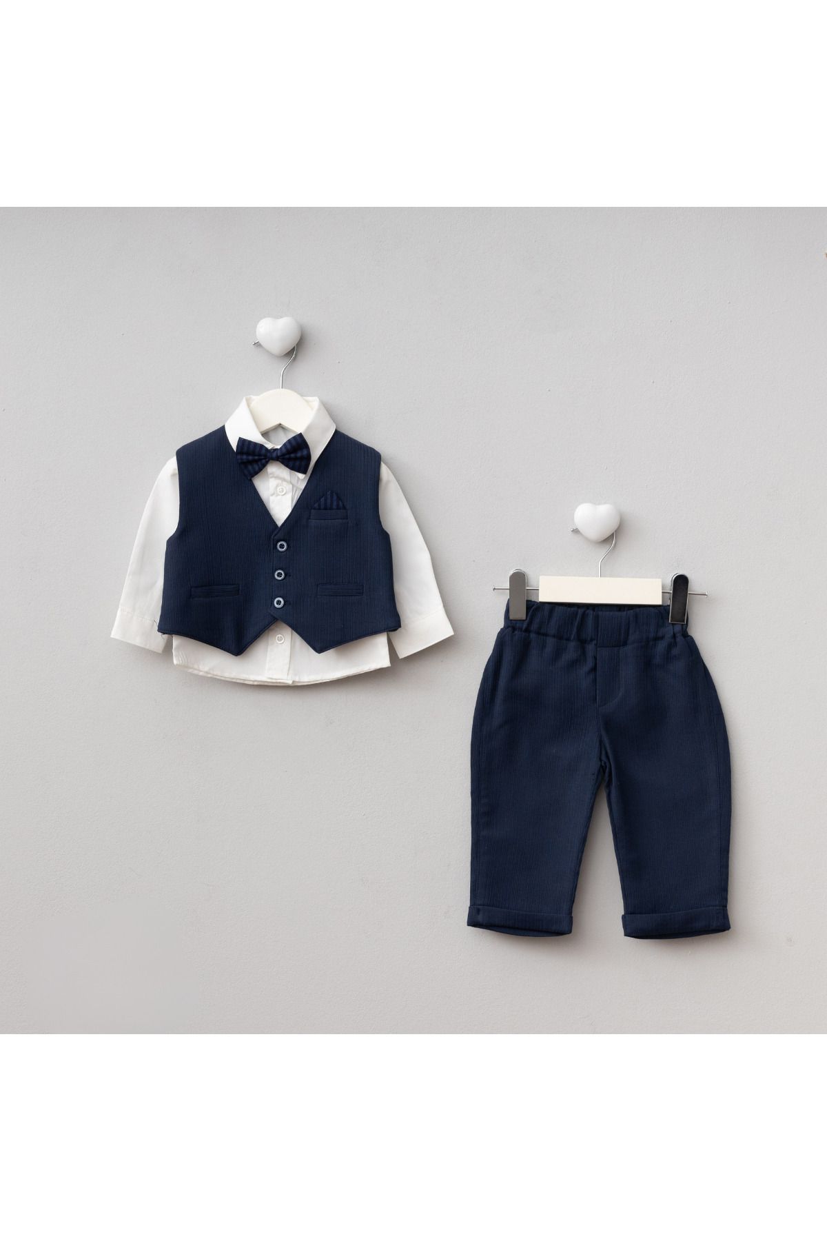 Pure Kids Store Erkek Bebek Pamuklu Papyon Yelek Gömlek Pantolon 4’lü Takım Şık Mevlütlük Bayramlık Özel Gün