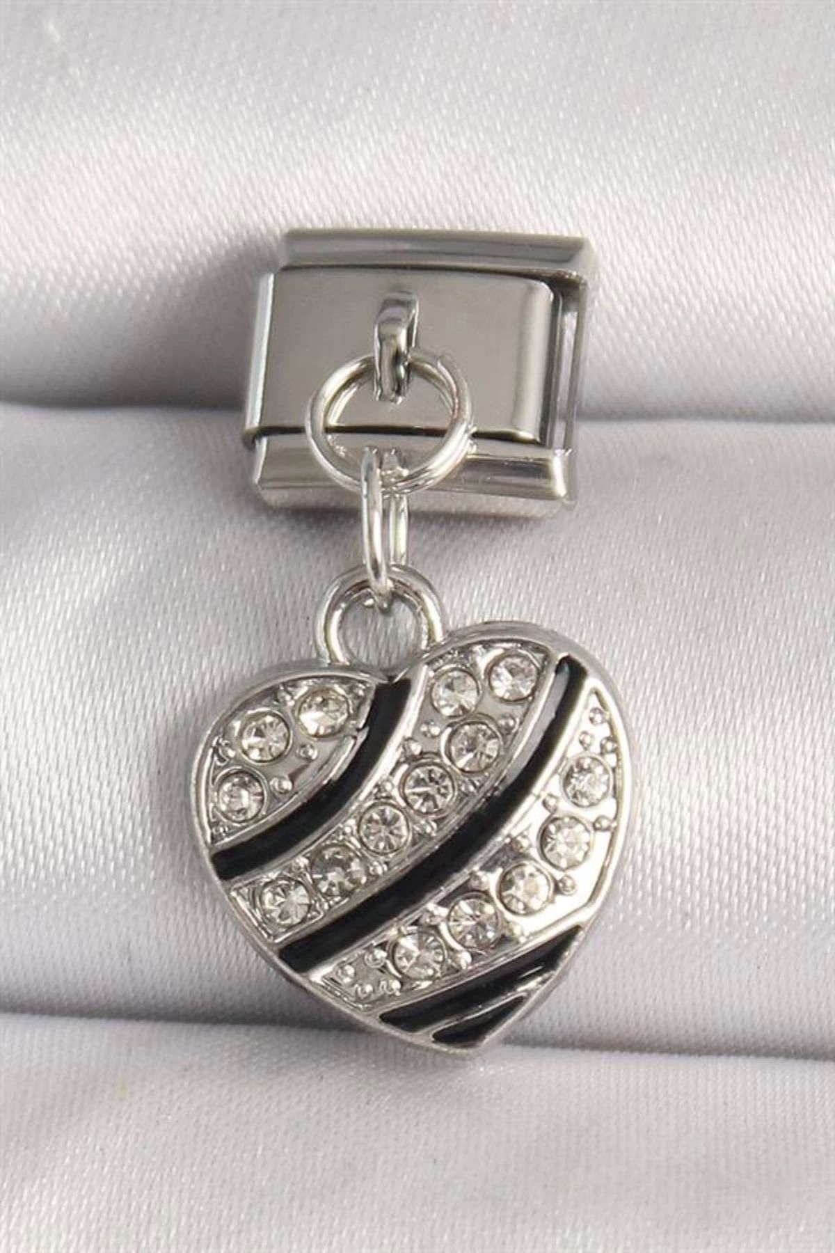 Lale Moda 316L Çelik Gümüş Renk Zirkon Taşlı Kalp Model Nomination Charm