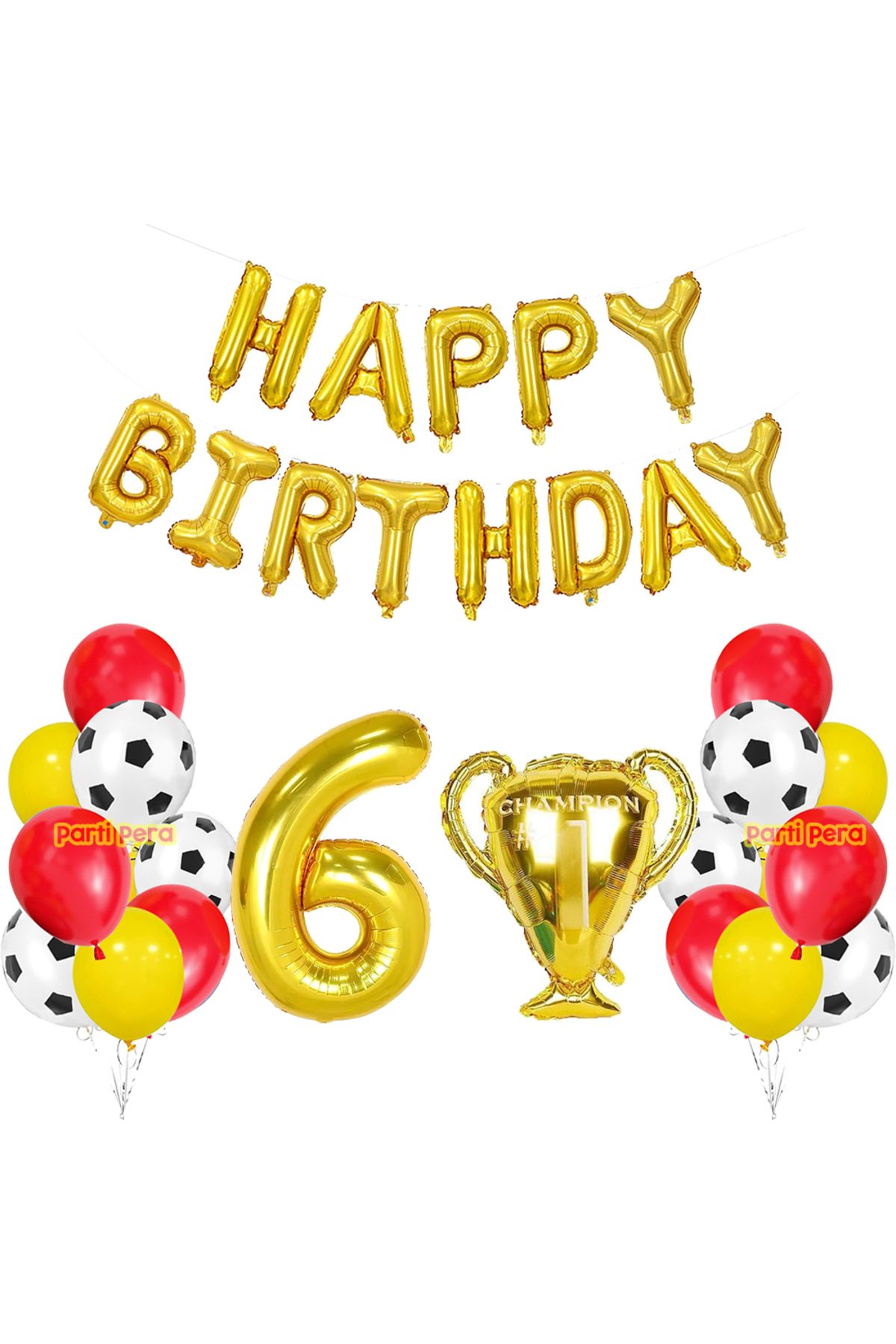 parti pera Sarı Kırmızı Futbol Konsept Uyumlu Pastel Happy Birthday Folyo Balon Kupa Rakam Folyo Balon Seti