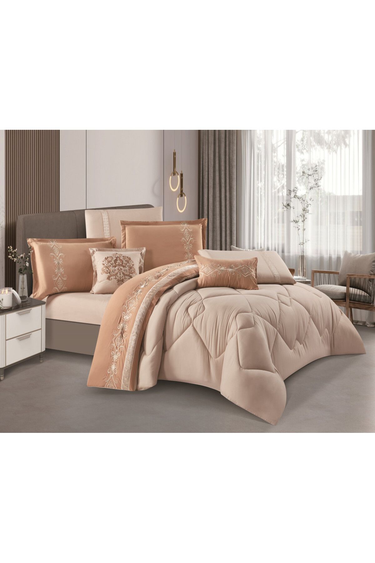HOURS-Horse Navrin 8-piece comforter set, embroidered with a modern and distinctive pattern, Carina-005 1