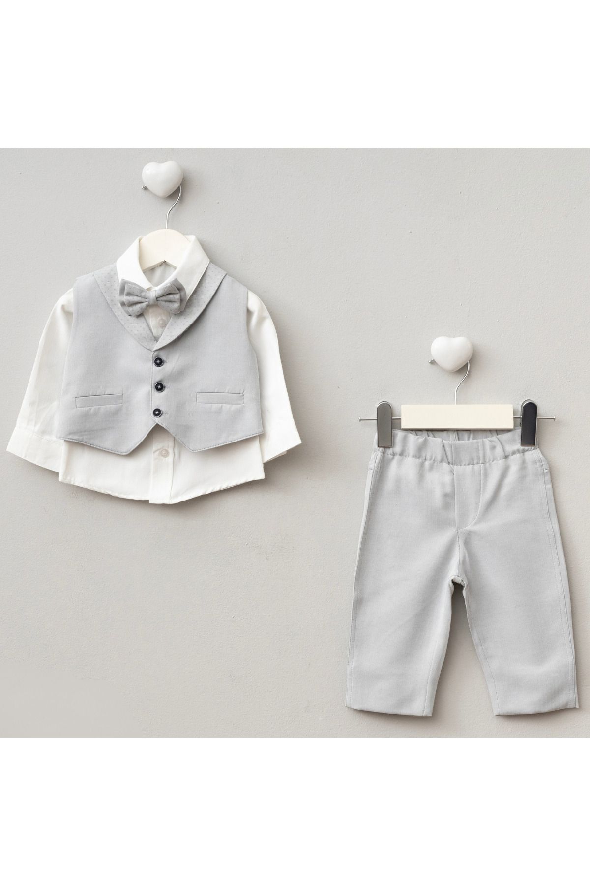 Pure Kids Store Erkek Bebek Pamuklu Papyon Yelek Gömlek Pantolon 4’lü Takım Şık Mevlütlük Bayramlık Özel Gün