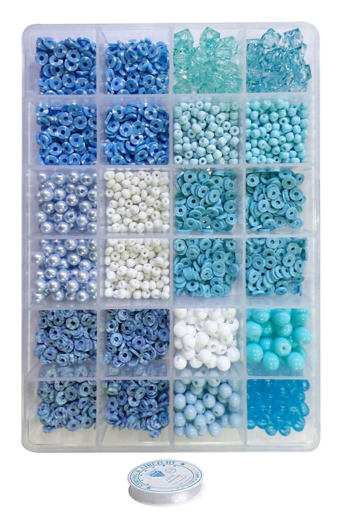 By MO Accessories Çocuklar İçin Mavi Boncuklar Fimo Kum ve İnci Boncukla Takı Bileklik Kolye Yapma Tasarım Seti