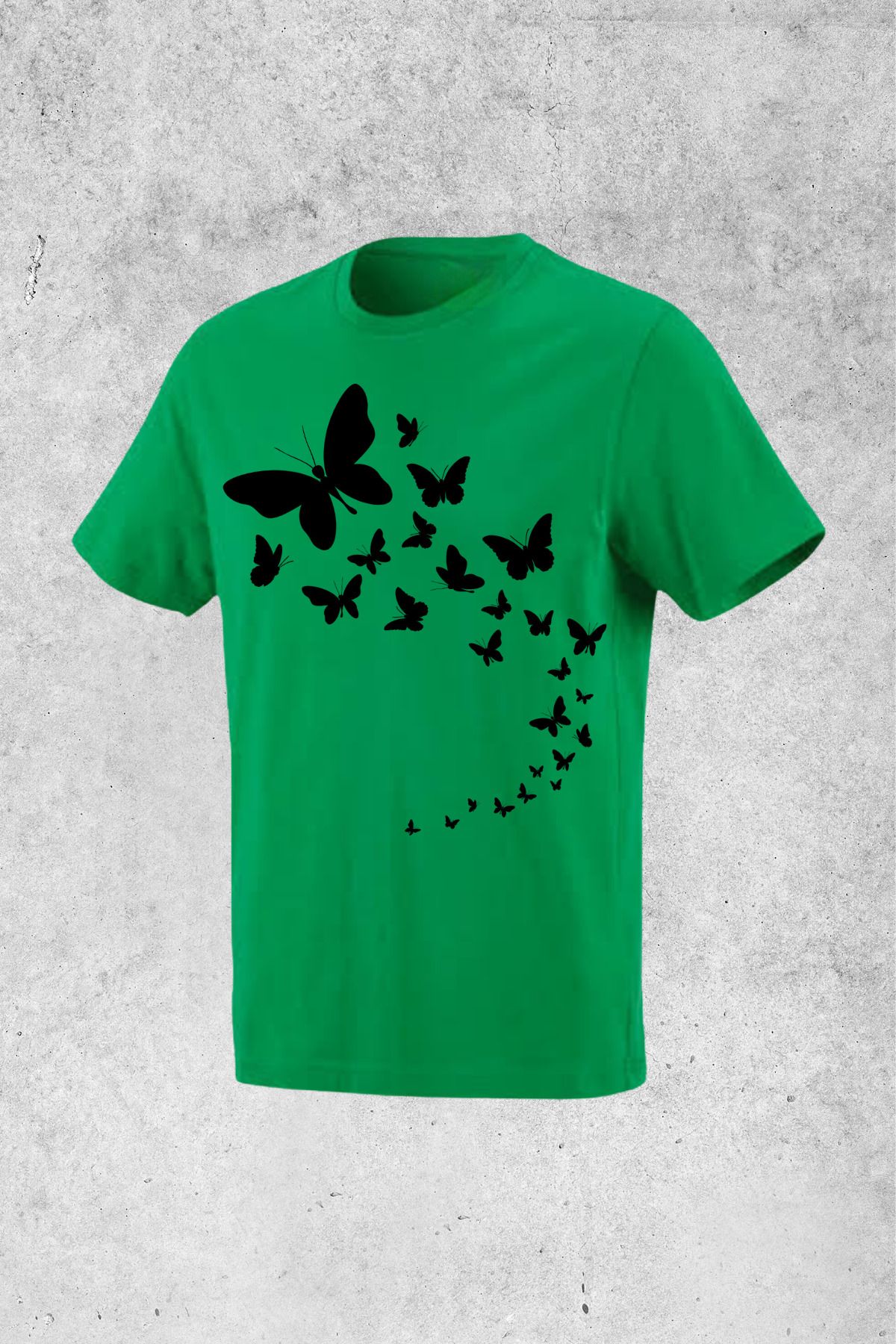 MOLICO Basic unisex sıfır yaka kısa kollu SİYAH KELEBEK baskılı tshirt