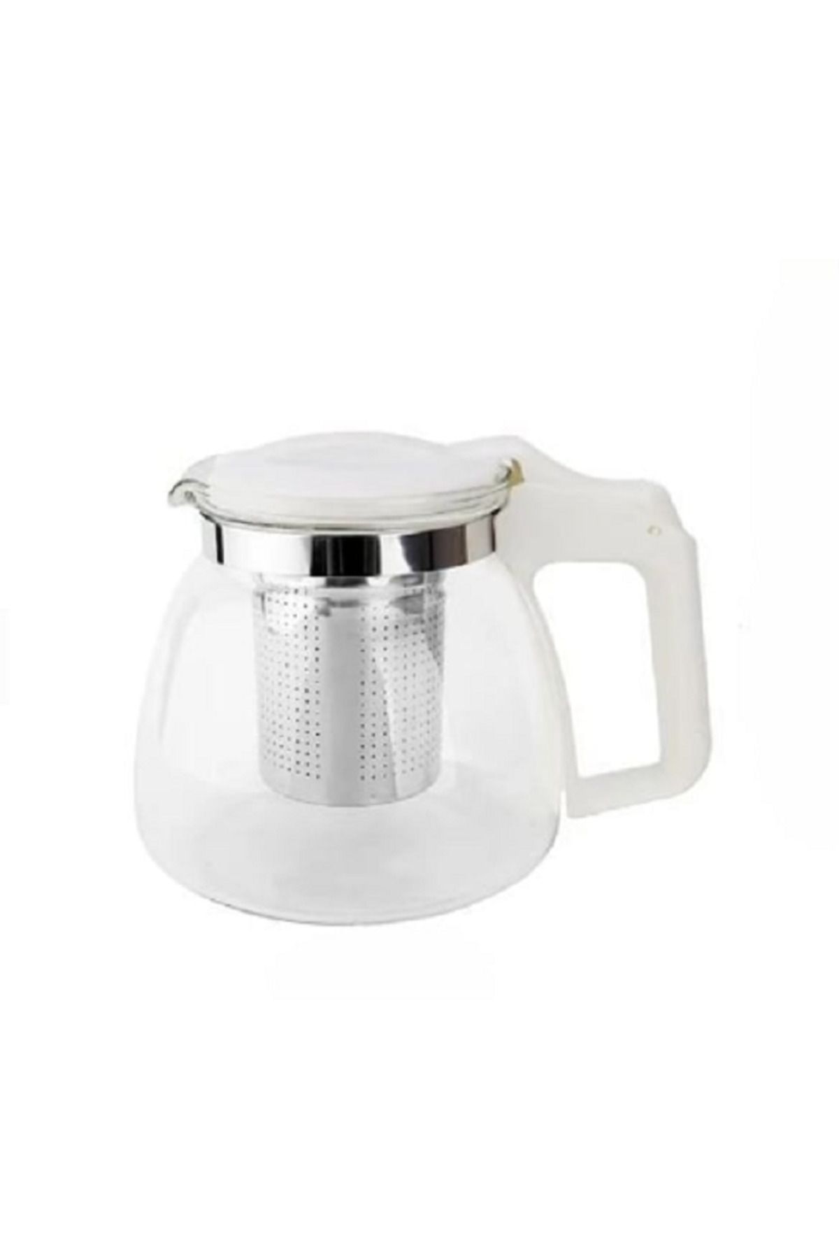 kaya avm Çelik Süzgeçli 900 ML Cam Demlik Çay Kahve Bitki Çayı Demliği Beyaz