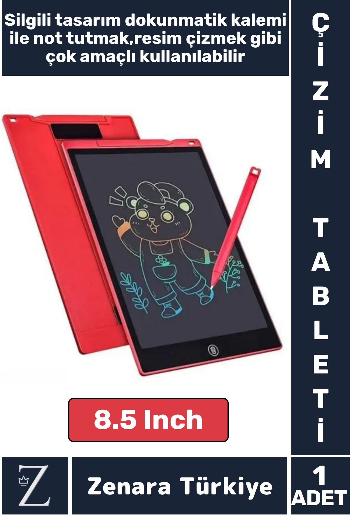 Zenara Premium Dijital Silgili Kalemli Çocuk Eğitim Tableti Grafik Ders Not Ödev Resim LCD Writing Tablet