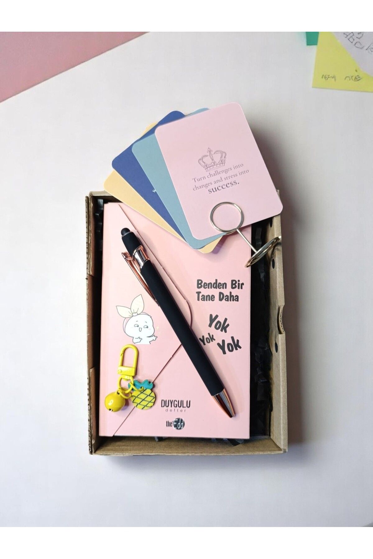 Motivart Sevgileye Arkadaşa Özel Hediye Seti&Duygulu Defter&Kalem&Tutucu&Anahtarlık&Duygulu Kartlar