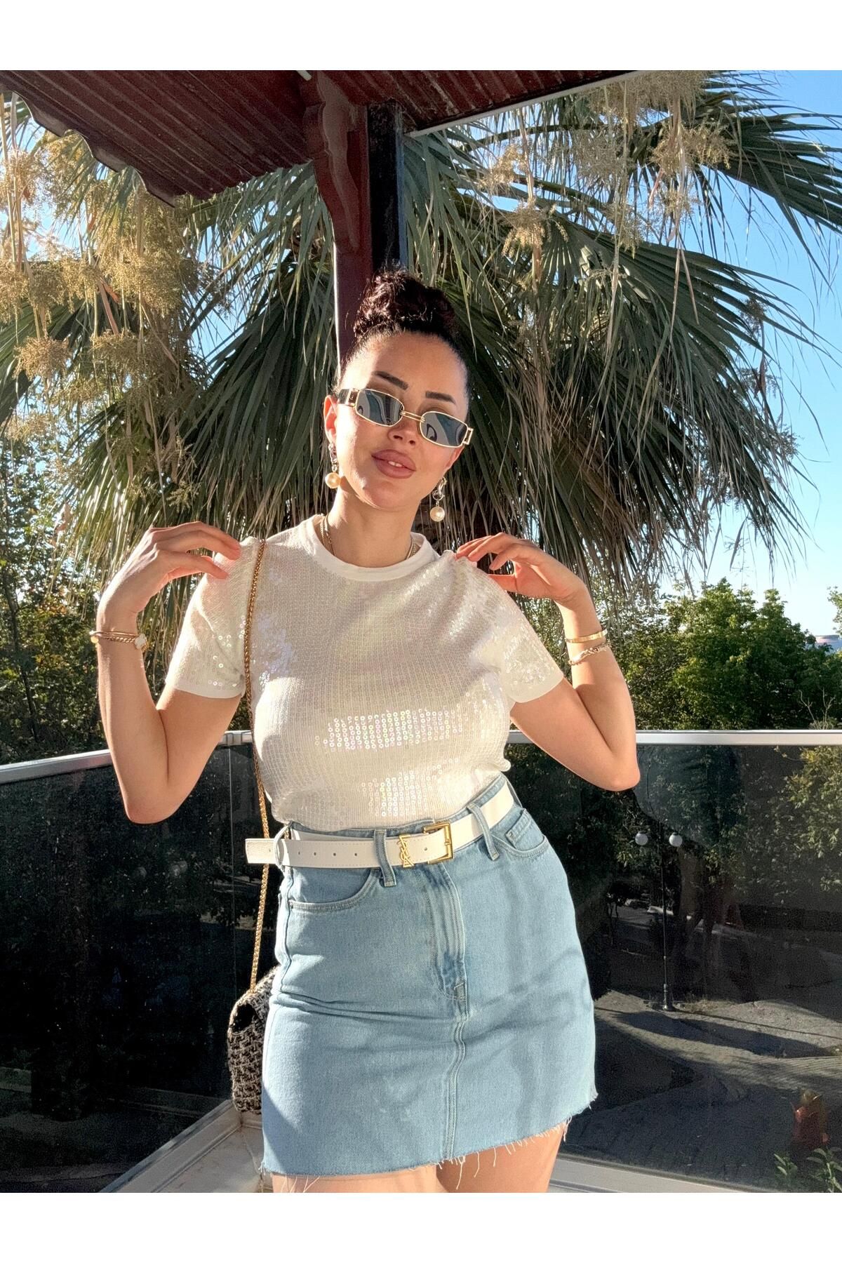 MODA ışıltılı pamuk kumaş bluz