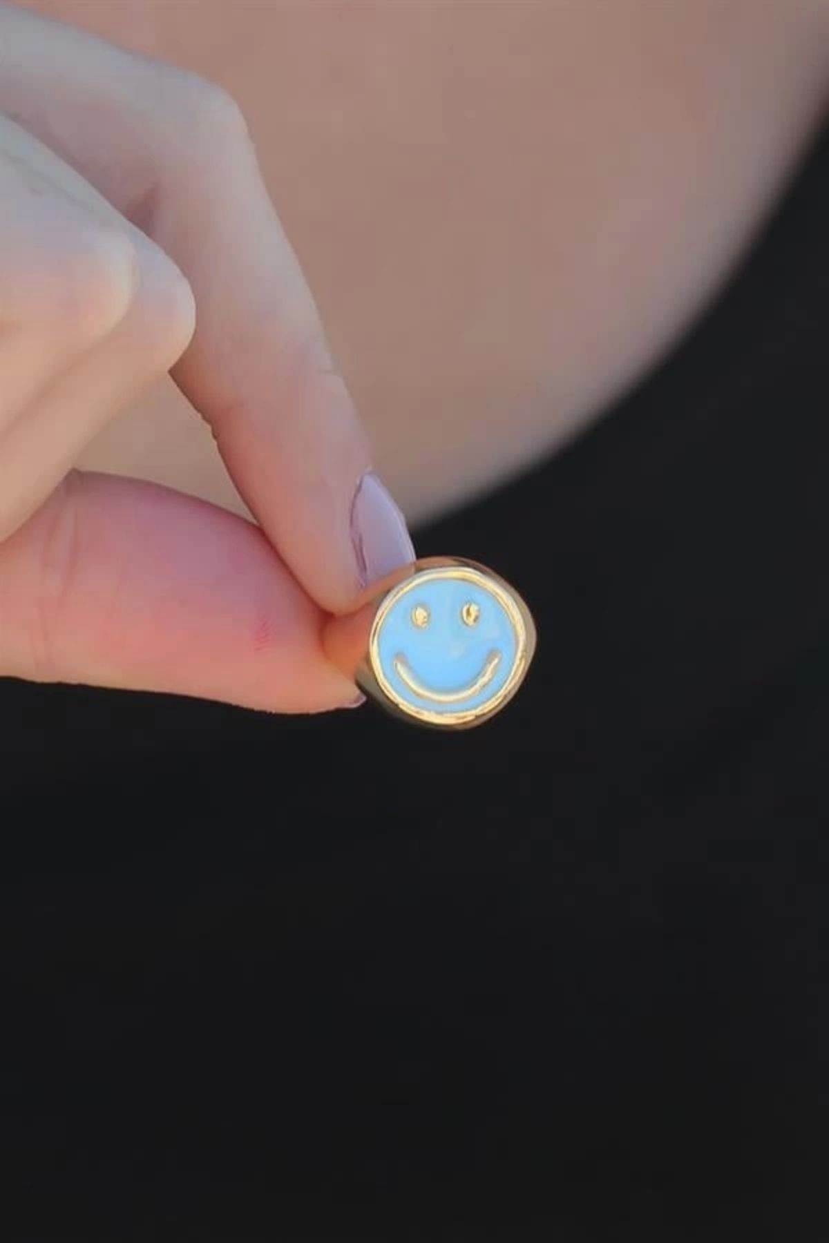 Lale Moda Ayarlamalı Mavi Mineli Smile Yüzük
