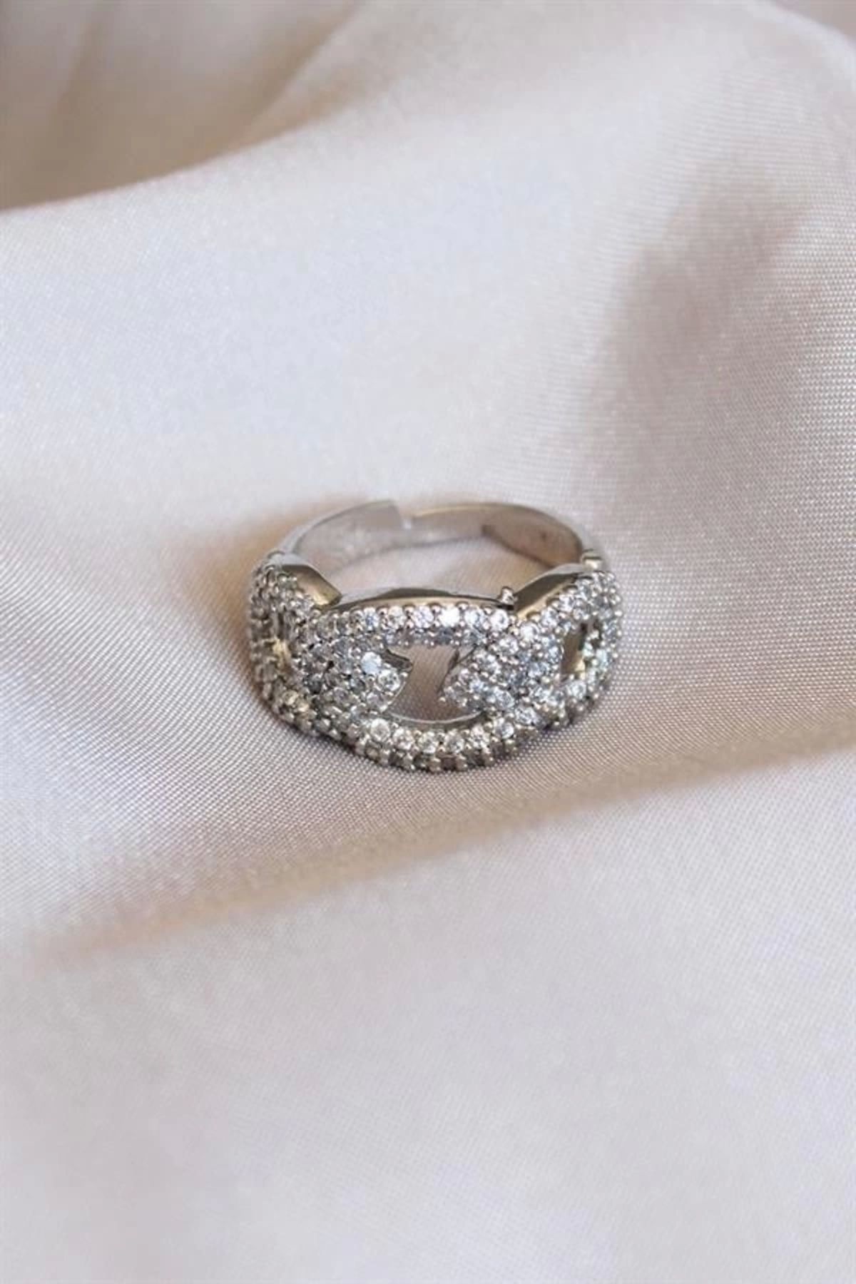 Lale Moda Silver Renk Zirkon Taşlı Ayarlamalı Yüzük