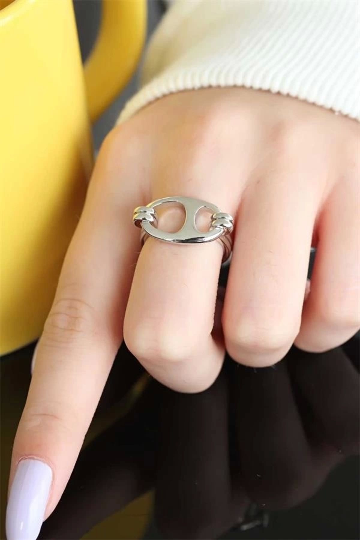 Lale Moda Kararmaz Çelik Ayarlamalı Silver Renk Kadın Yüzük