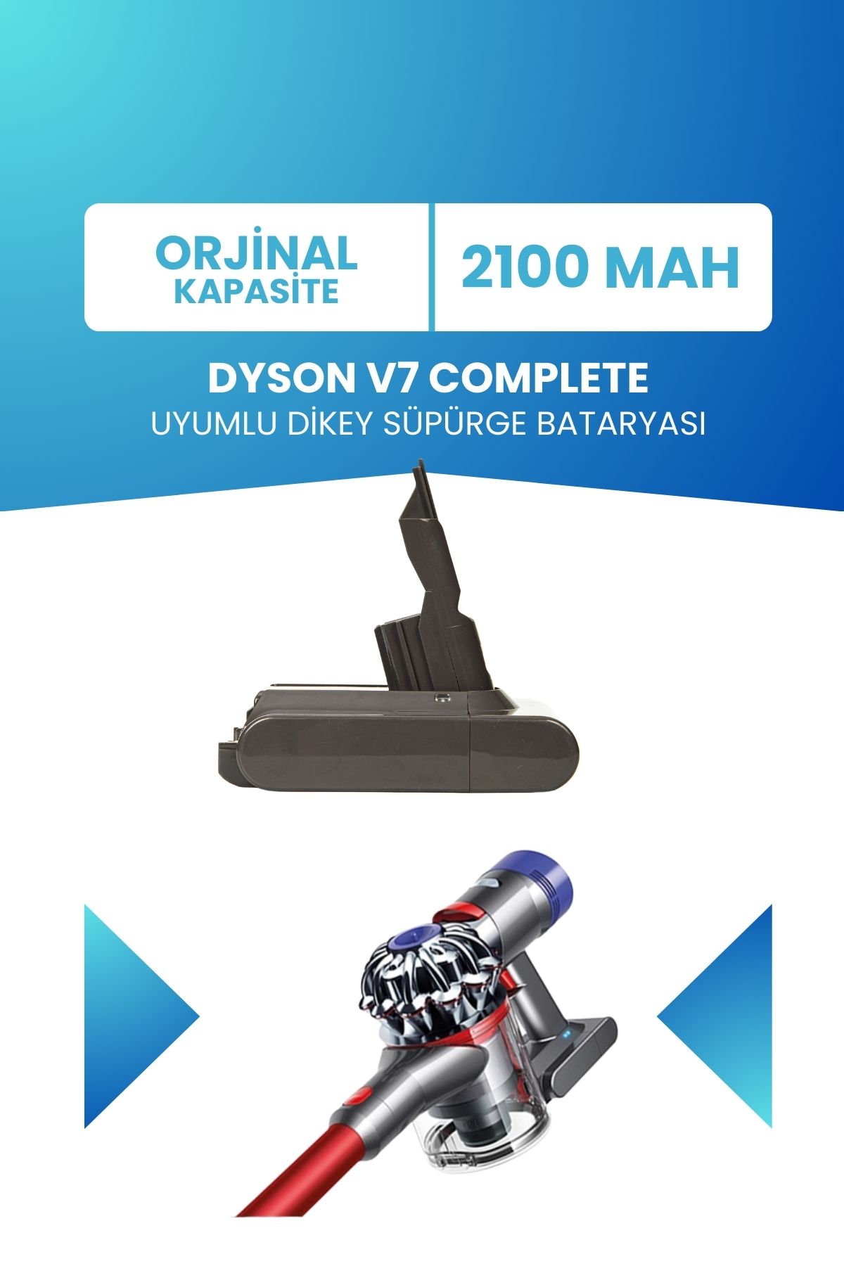 ELECTROLL Dyson V7 Complete Uyumlu Batarya (STANDART KAPASİTE) 21.6 V 2100mah Dikey Süpürge Bataryası