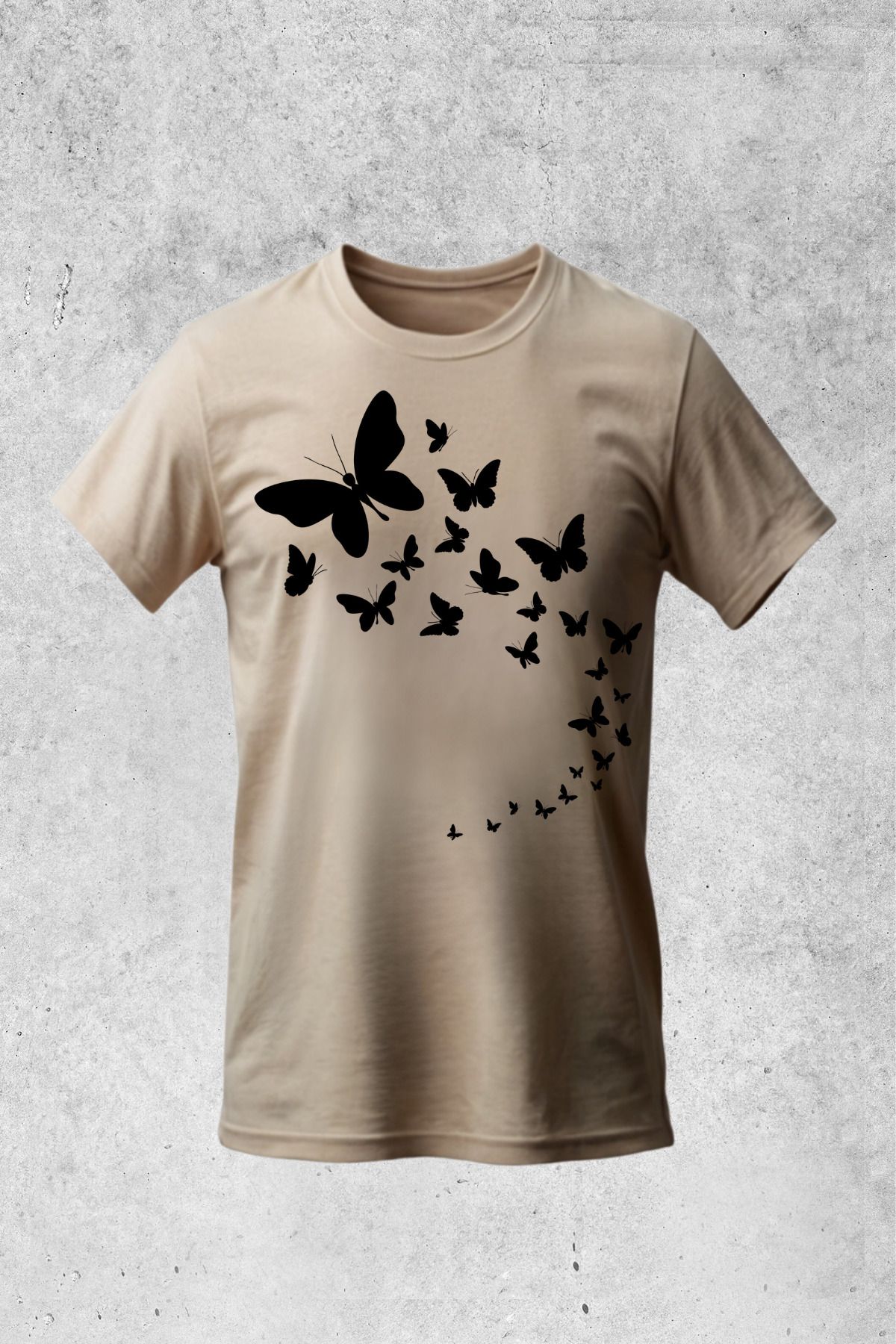 MOLICO Basic unisex sıfır yaka kısa kollu SİYAH KELEBEK baskılı tshirt