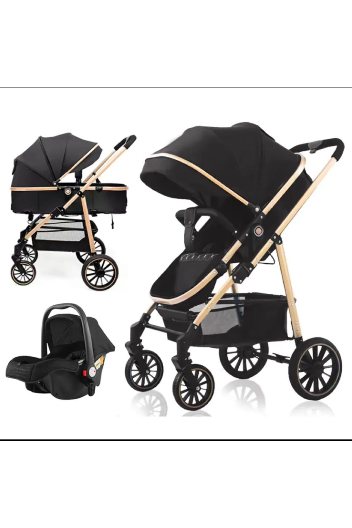 OEM Carucior 3 In 1 Pentru Bebelusi, Landou, Scaun Auto, Plasa Anti-insecte, Amortizoare,pliere Compacta Unisex - One Size
