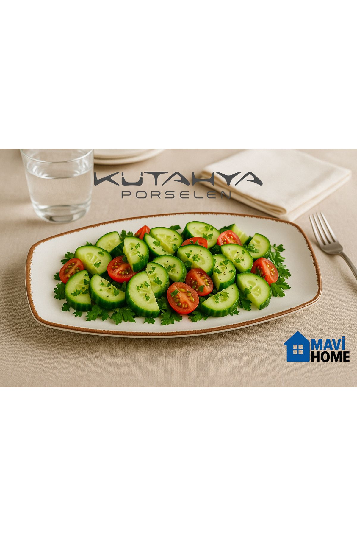MAViHOME Kenarı Renkli Krem 27 x 15 Cm Oval Kayık Sunum Tabağı Tekli
