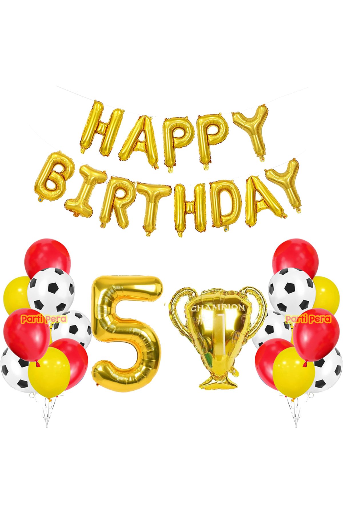 parti pera Sarı Kırmızı Futbol Konsept Uyumlu Pastel Happy Birthday Folyo Balon Kupa Rakam Folyo Balon Seti