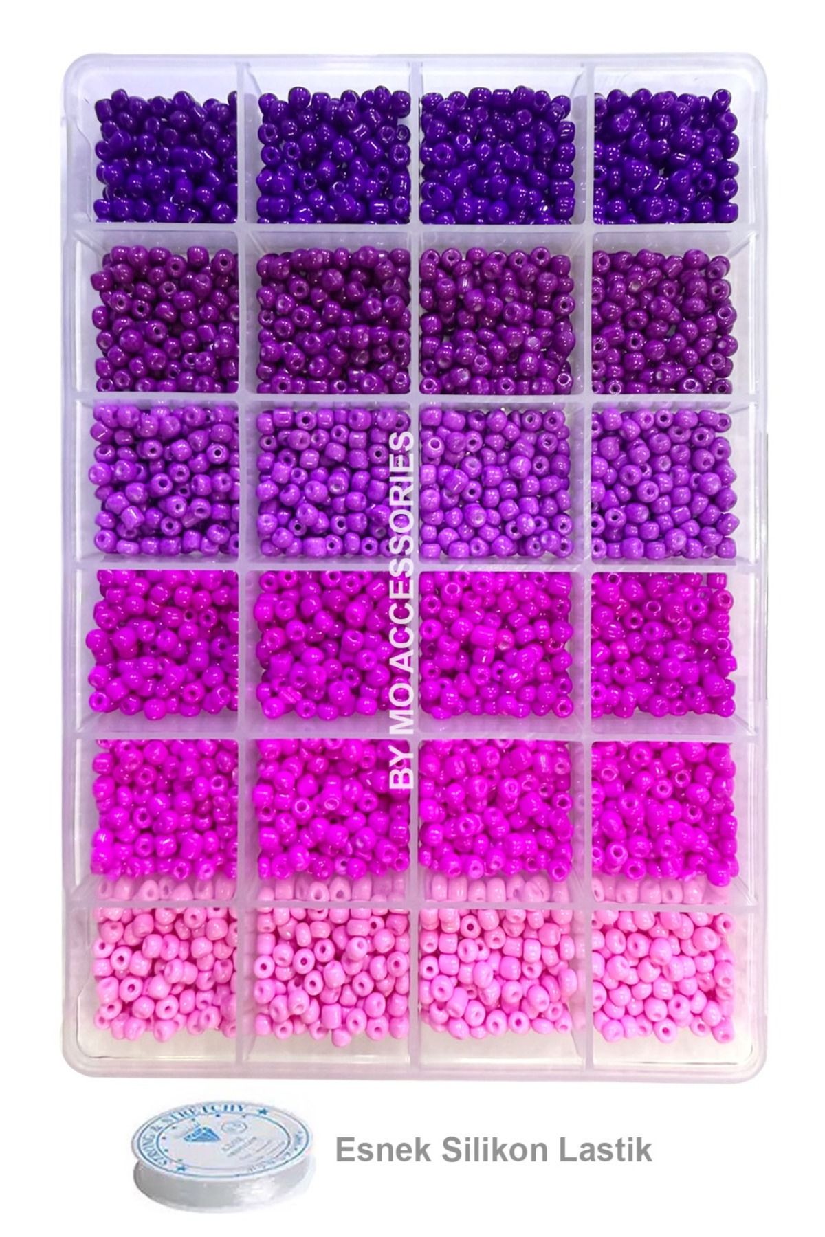 By MO Accessories Mor ve Pembe Tonlarında Kum Boncuklarla Takı Yapma Seti Bileklik Kolye