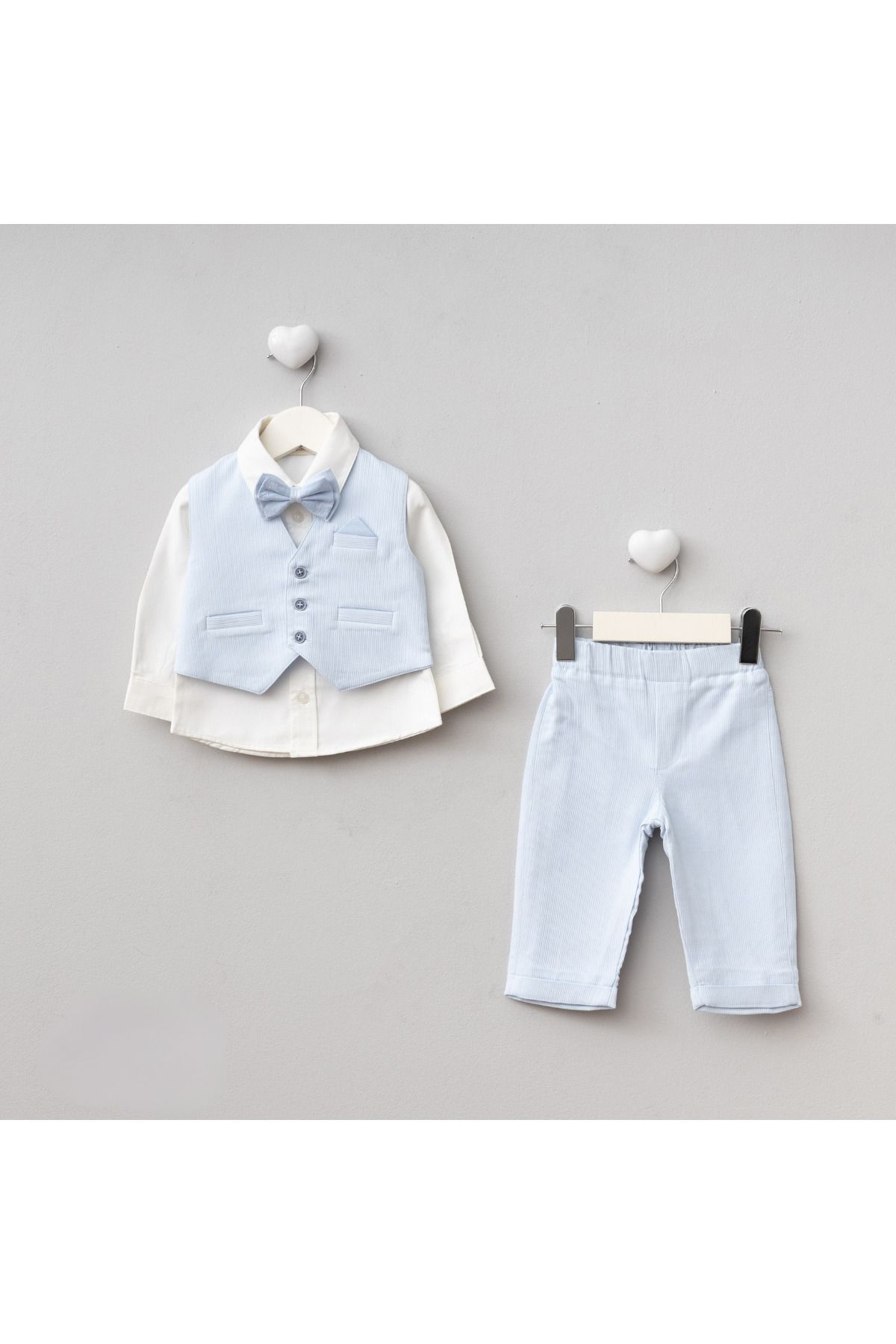 Pure Kids Store Erkek Bebek Pamuklu Papyon Yelek Gömlek Pantolon 4’lü Takım Şık Mevlütlük Bayramlık Özel Gün