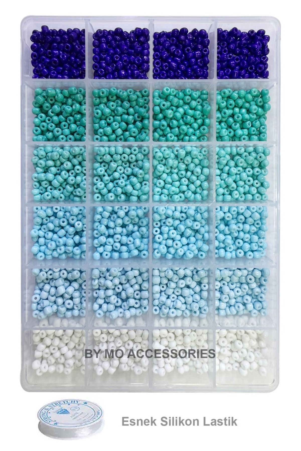 By MO Accessories 24'lü Kutuda Mavi Tonları Kum Boncuklarla Hobi Takı Yapma Seti 1