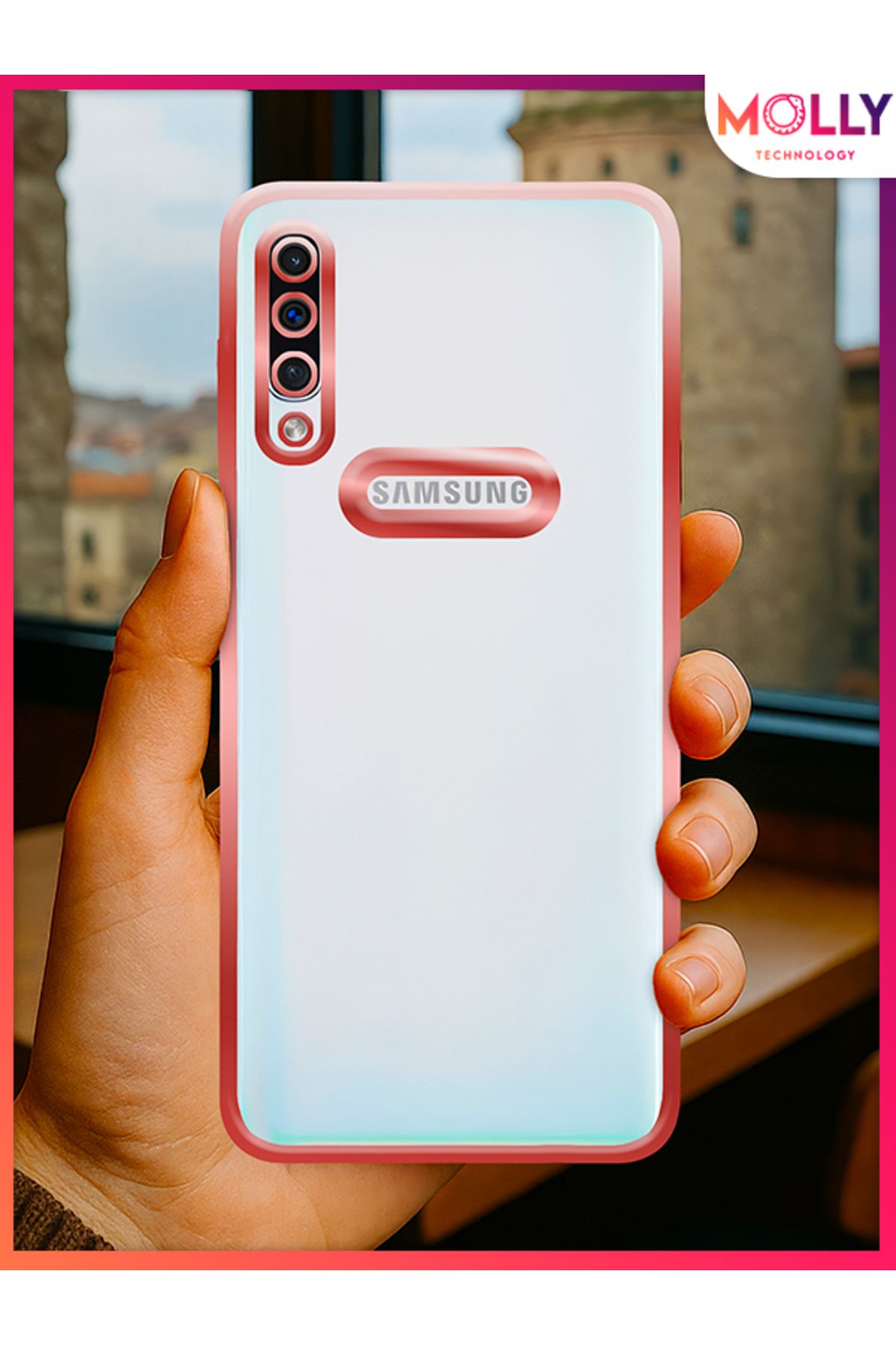 Molly Samsung Galaxy A50 İçin Kenarları Rose Lens Koruyuculu Lou Lazer Şeffaf Silikon Kılıf