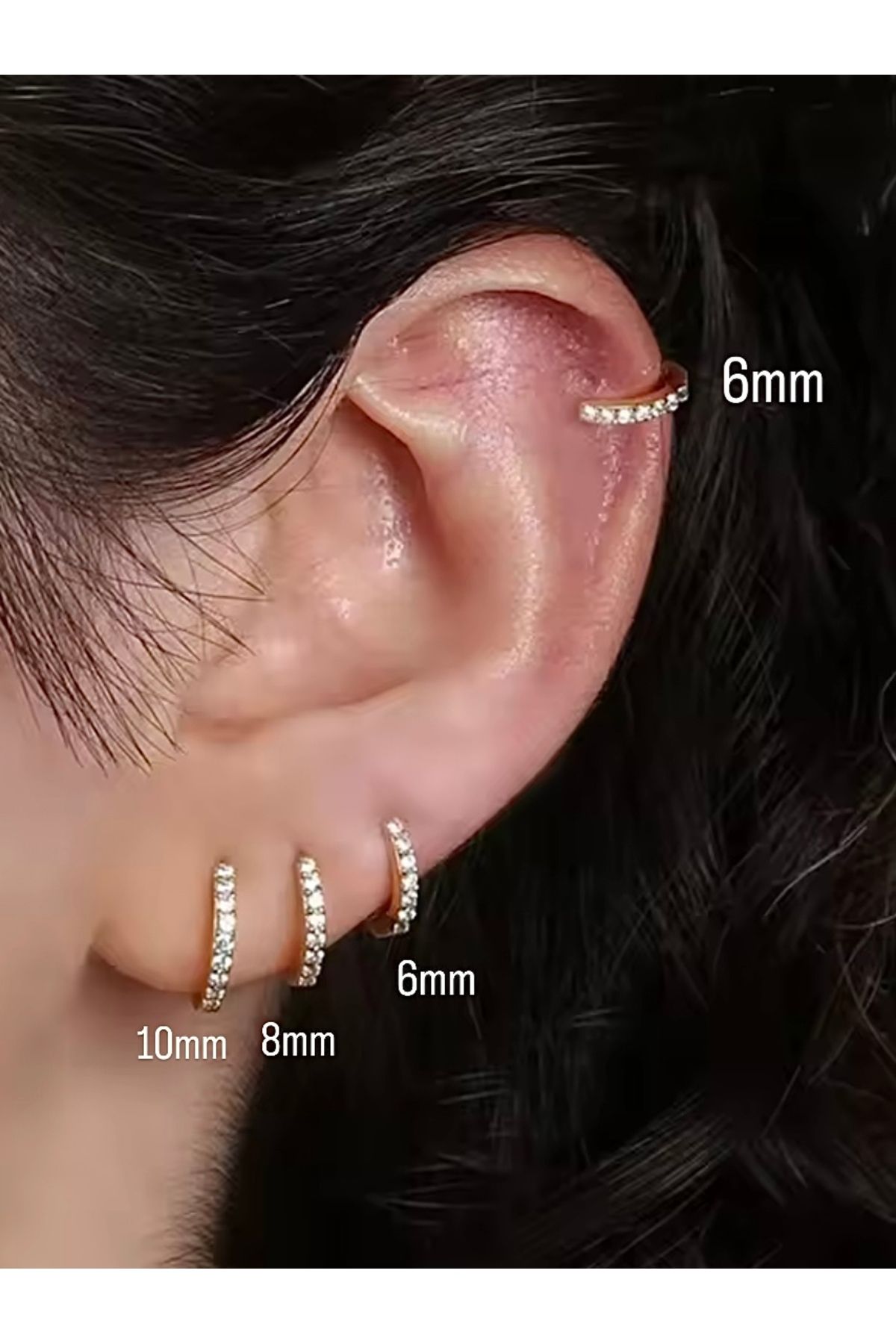 My Bellas Jewels Cerrahi Çelik 6-8-10mm Seçenekli, 1 Adet, Zirkon Tasli Halka Piercing Küpe