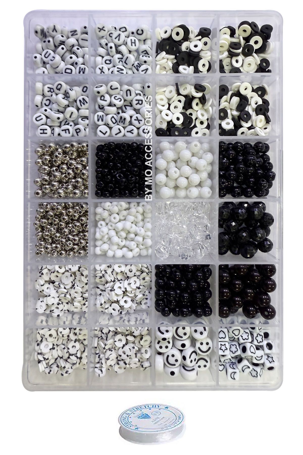 By MO Accessories Yeni Sezon Siyah Beyaz Renklerde Kum Boncuk Fimo ve Harf Boncuklarla Takı Yapma Hobi Set