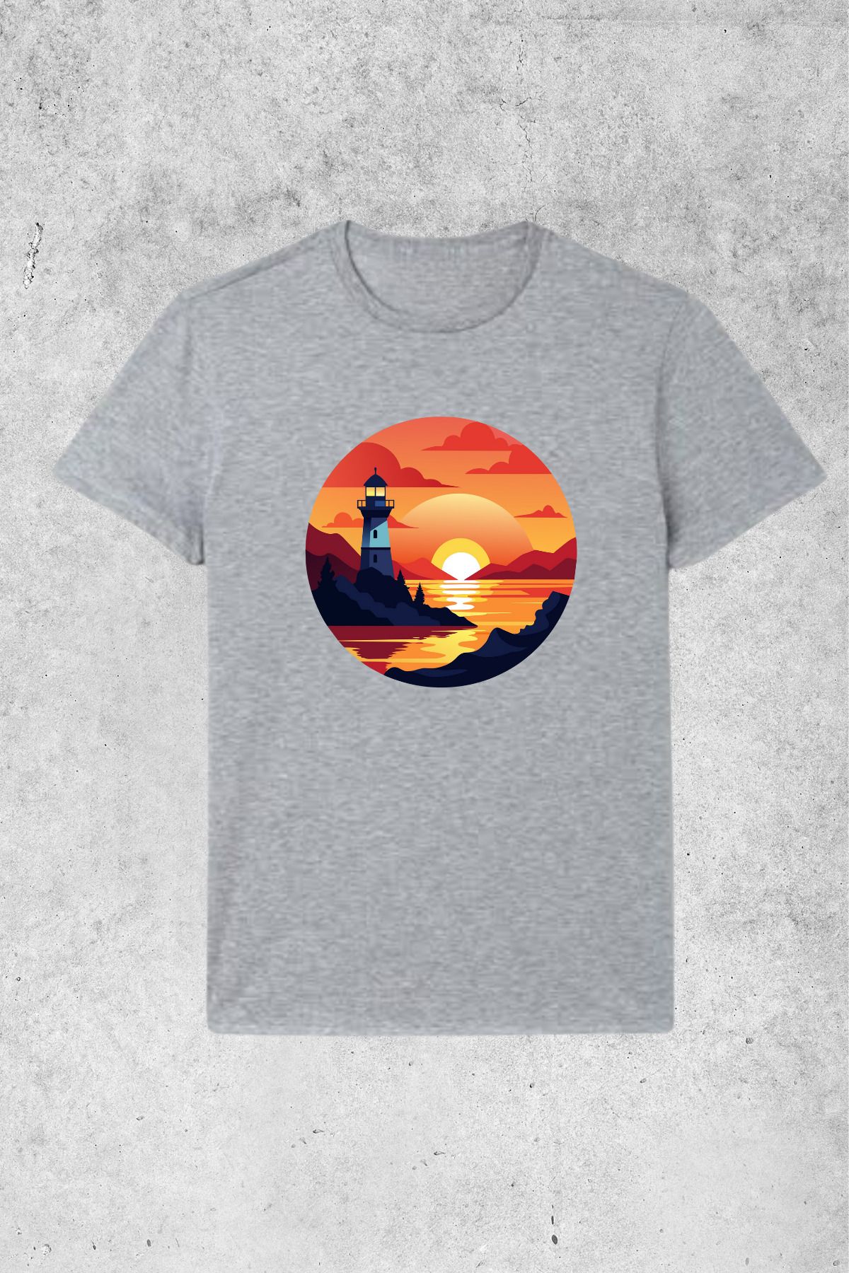 MOLICO Basic unisex sıfır yaka kısa kollu DENİZ FENERİ baskılı tshirt