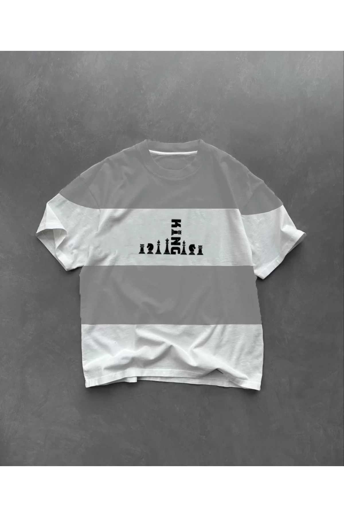İndigo Park Tişört Erkek Unisex Bisiklet Yaka Baskılı Parçalı Oversize T-Shirt