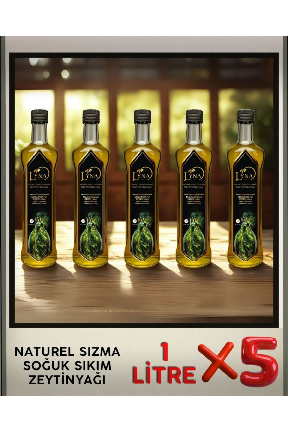 GEMLİK Lyna Naturel Sızma Soğuk Sıkım Zeytinyağı 1 LT 5 ADET