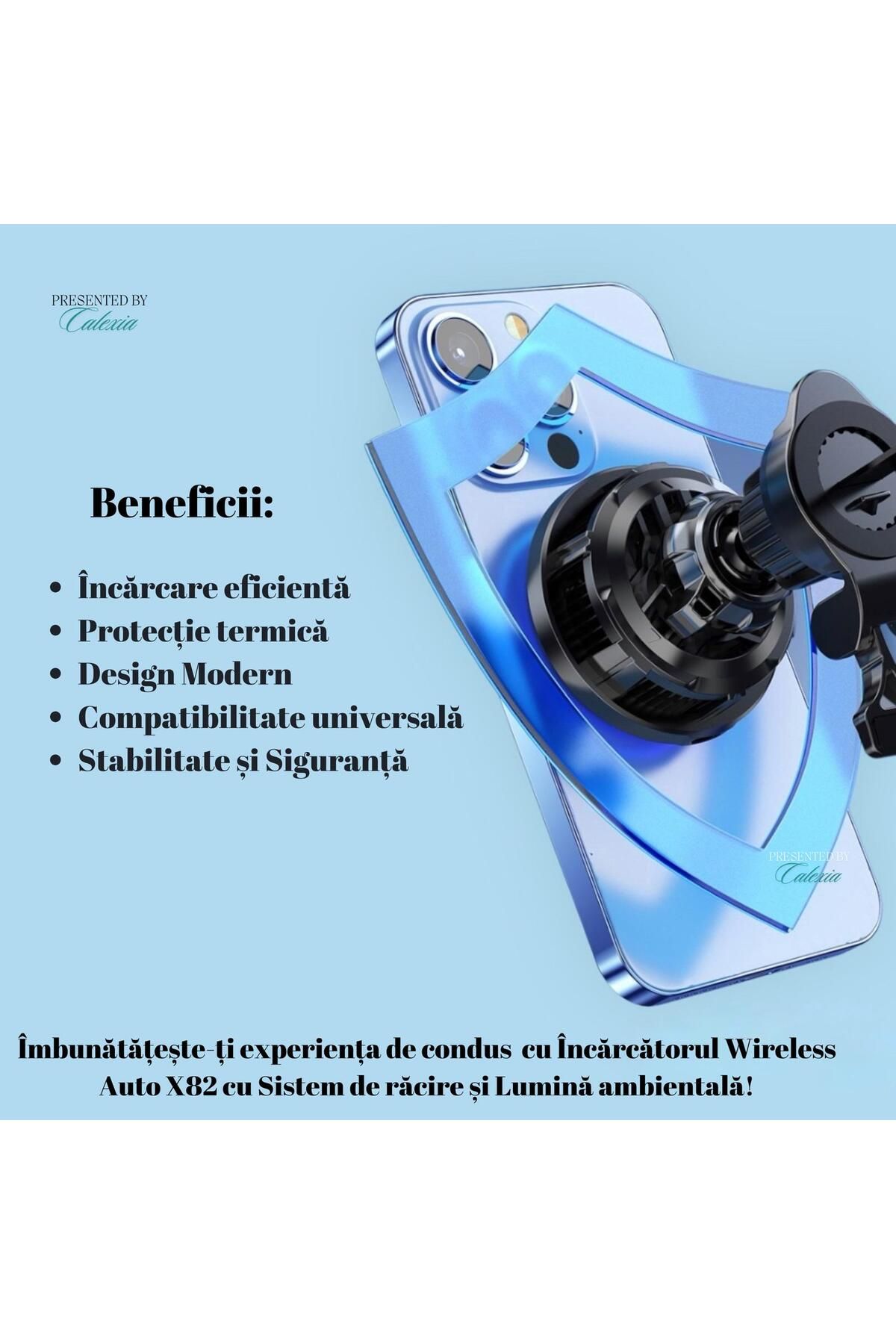 e-Wantay-Încărcător Auto Wireless X82, 15W, MagSafe, Magnetic, Răcire Activă, Prindere Ventilație, 2 în 1 9
