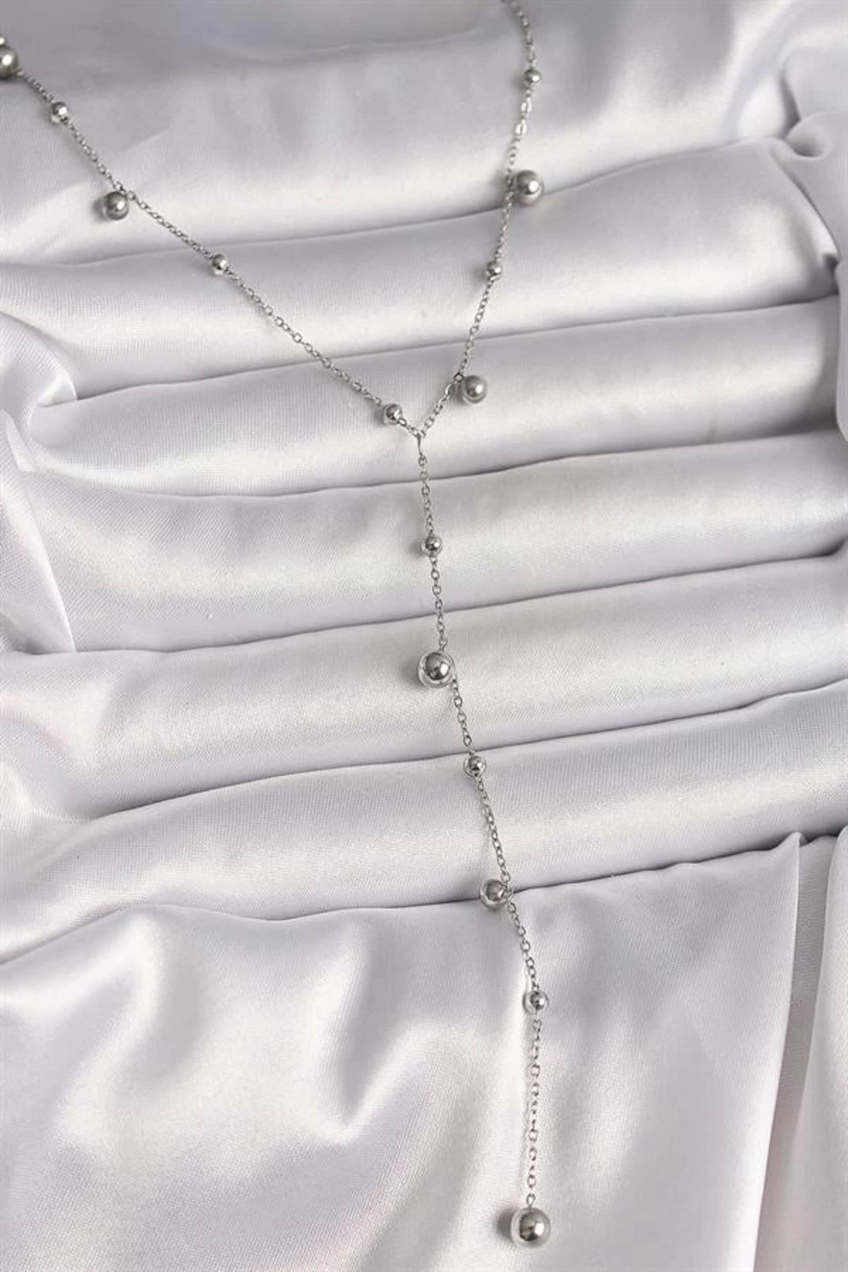 Lale Moda 316L Çelik Gümüş Renk Topçuk Model Kadın Y Kolye