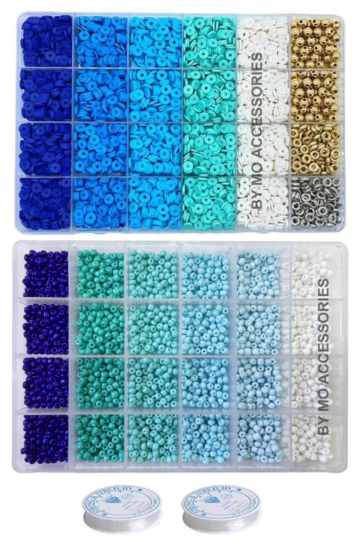 By MO Accessories Yeni Sezon Lacivert ve Mavi Tonlarında Fimo ve Kum Boncuk Takı Yapım Seti