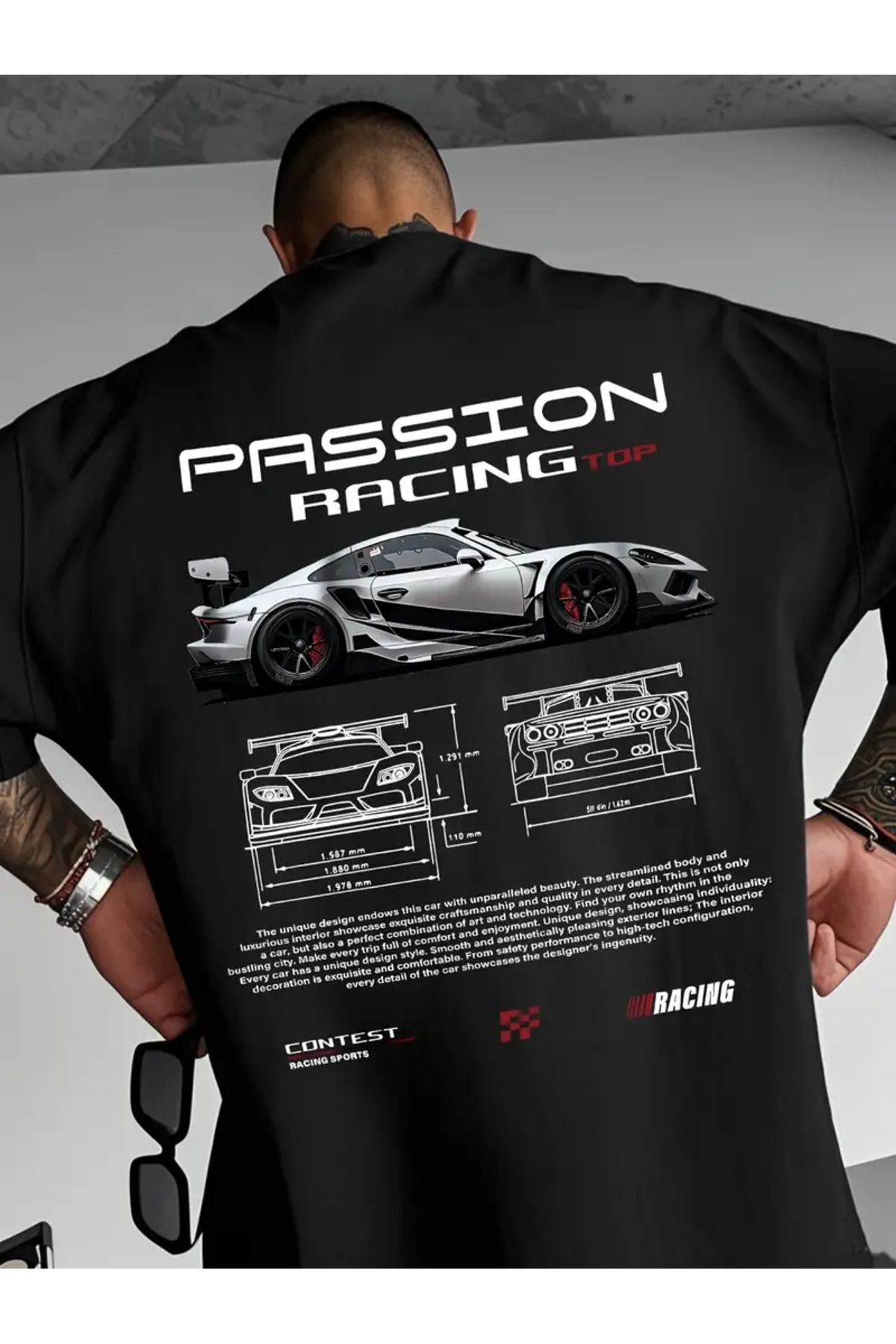 Racıng Unisex Racing Araba Baskılı Oversize Tişört-Unisex Oversize Racıng %100 Pamuklu Premium T-Shirt