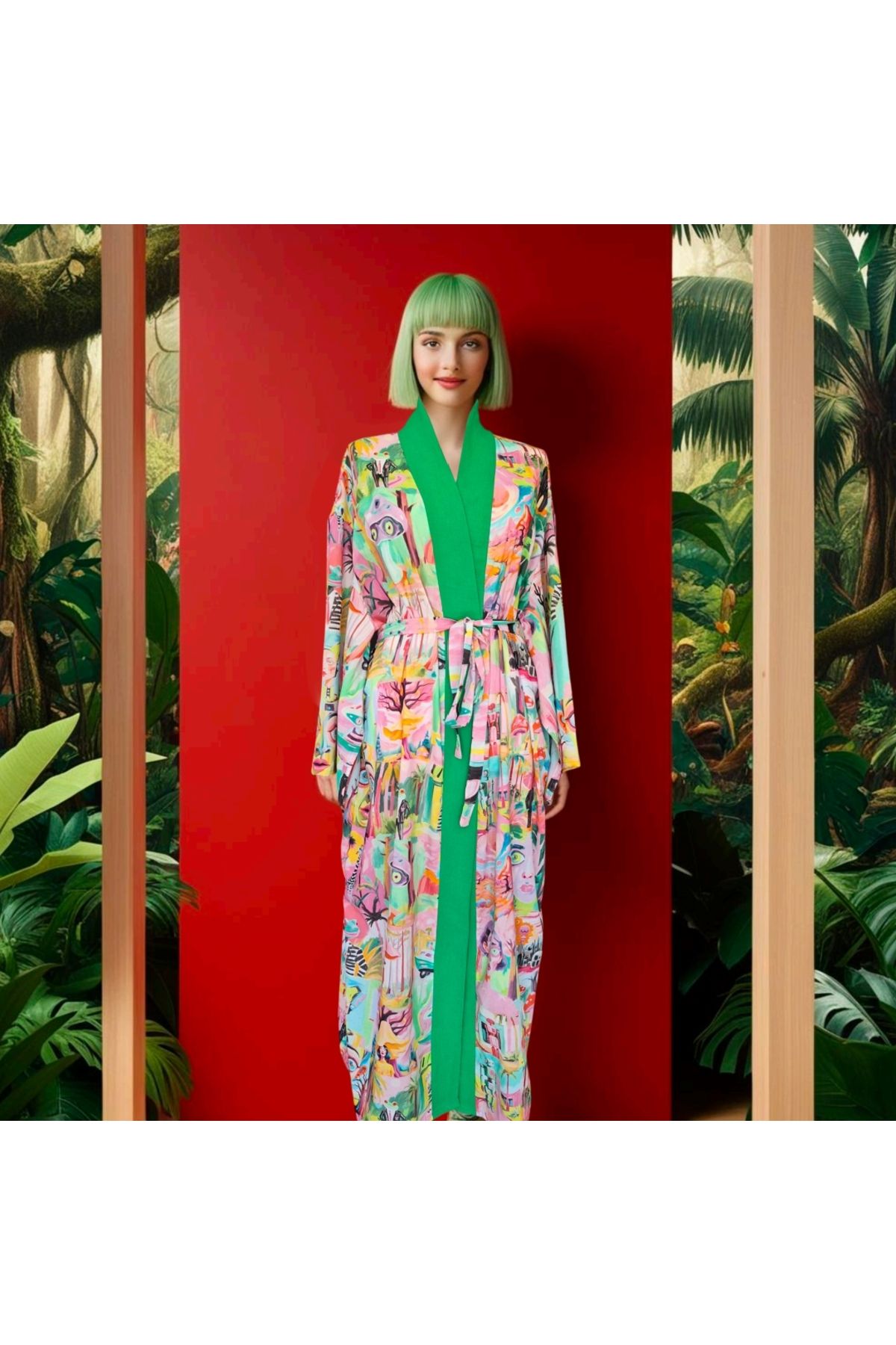 HOYABELLA Pastel Renkli Özel Tasarım Uzun %100 Pamuk Kimono