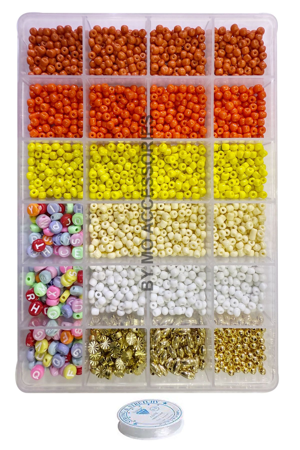 By MO Accessories Yeni Sezon Yaz Renklerinde Turuncu Sarı Kum Harf ve Altın Ara Aparat Boncuklarla Takı Yapma Hobi Set