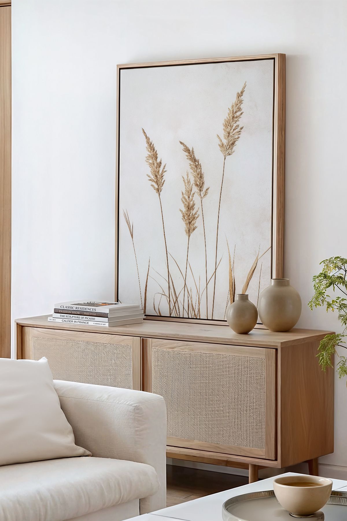 AKSU SANAT Kuru Otlar, Minimalist ÇERÇEVELİ Kanvas Tablo, ÇİFT ÇERÇEVELİ Tablo 1KTBL10