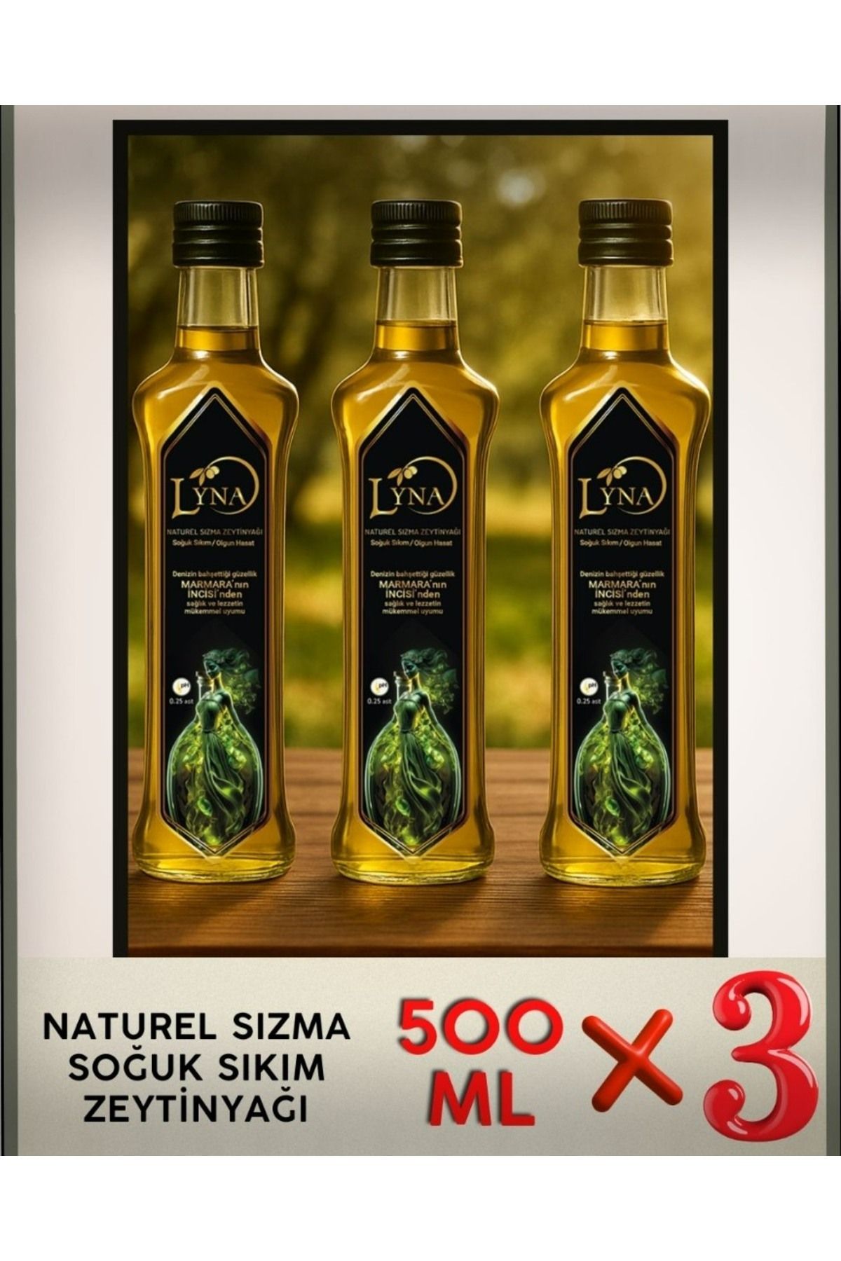 GEMLİK Lyna Naturel Sızma Soğuk Sıkım Zeytinyağı 500 ML 3 ADET