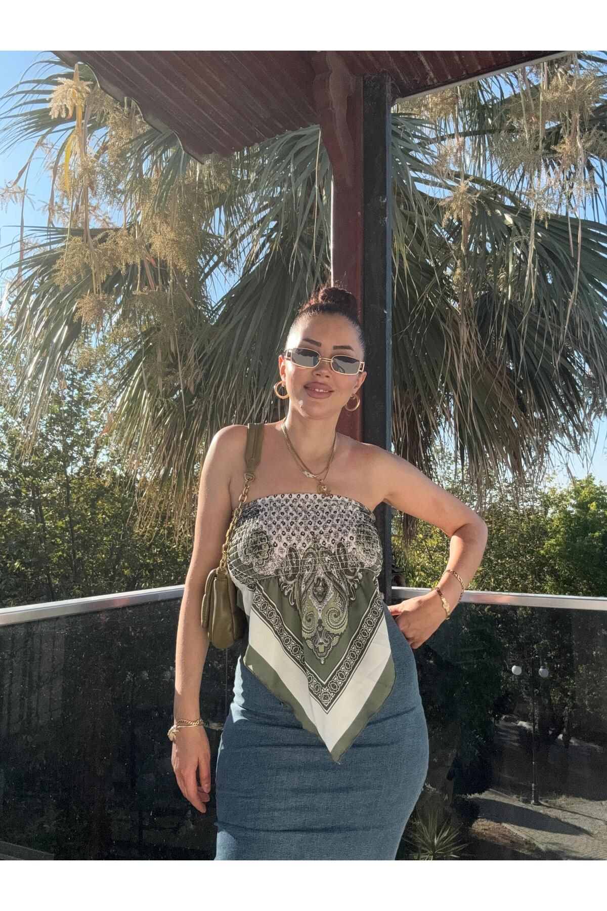 MODA viskon kumaş sırt lastik kumaşlı crop